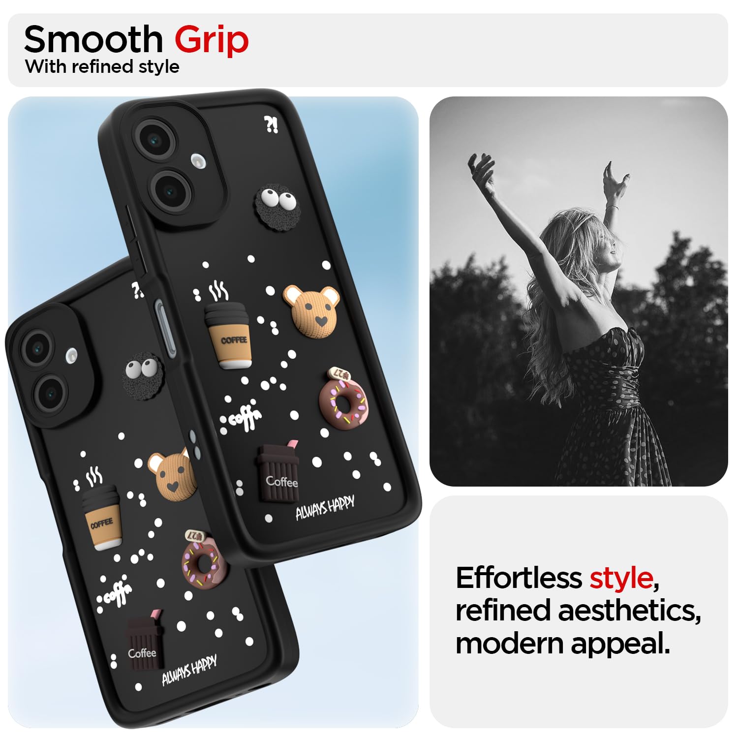 Pikkme Samsung Galaxy A06 Cute Fun Cartoon 3D Bear Coffee Back Cover (Black)