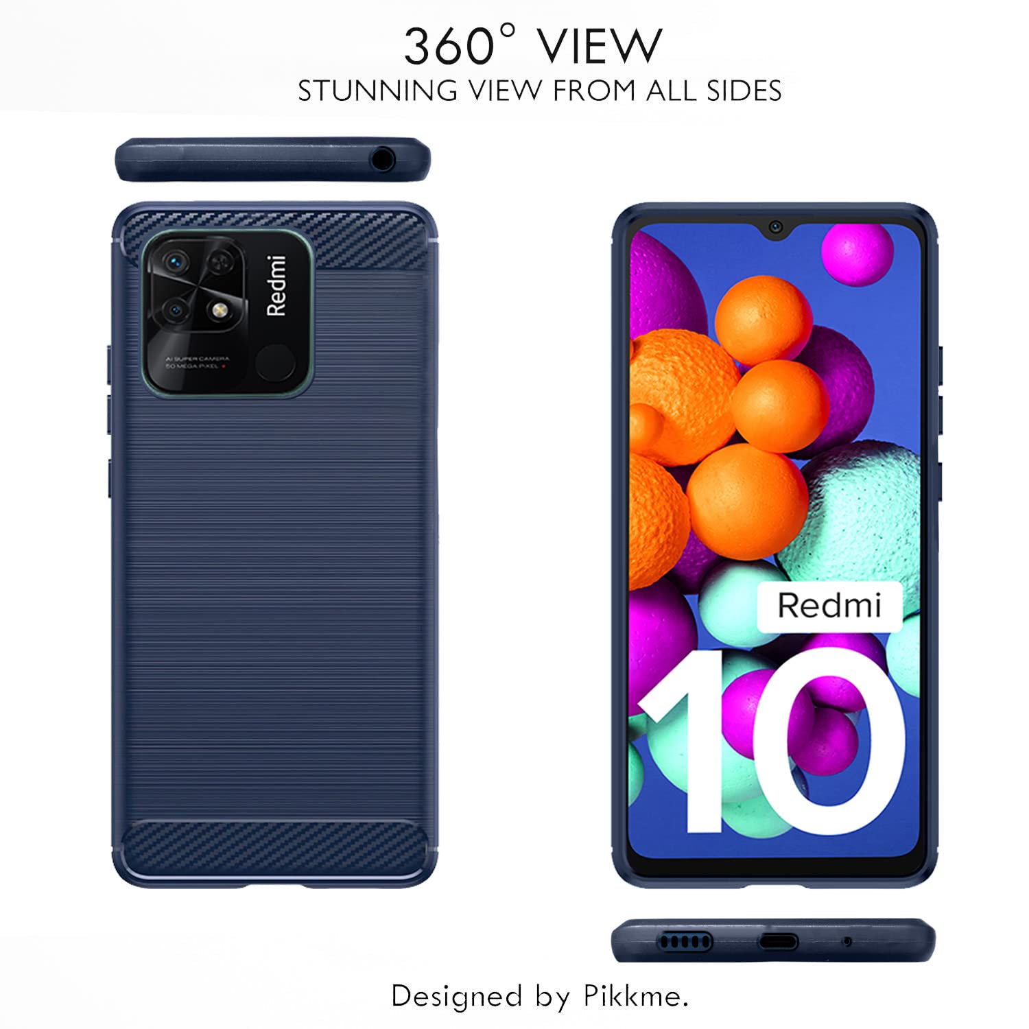 Pikkme Mi Redmi 10 / Redmi 10 Power Hybrid Carbon Fiber Back Cover | Blue