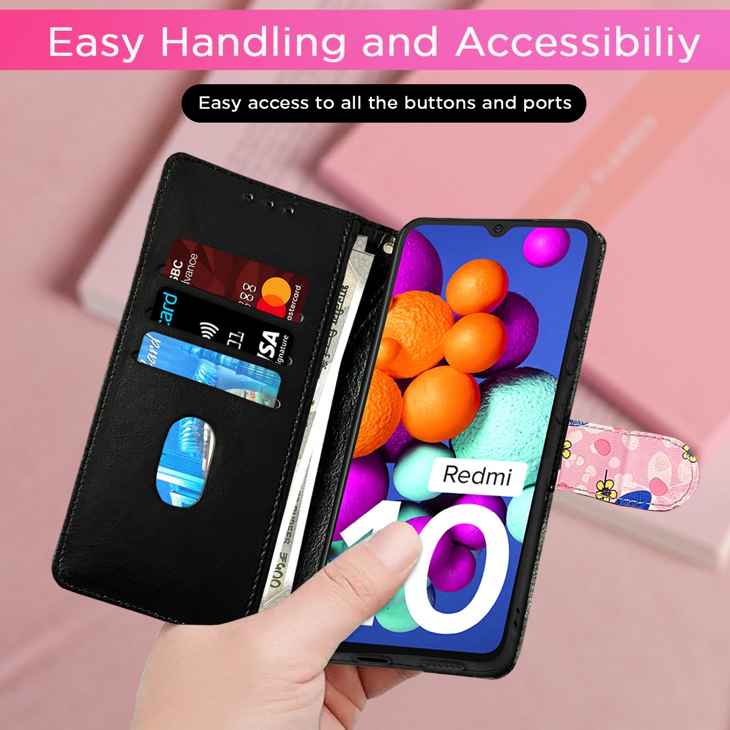 Redmi 10/10 Power wallet flip cover in pink flower by Pikkme – photo 7