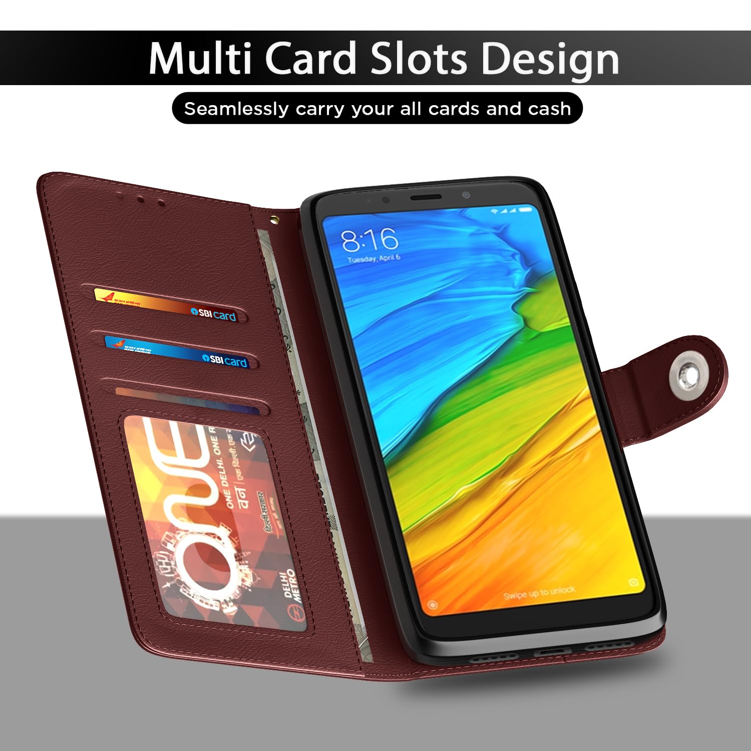 Brown Button wallet flip cover for Redmi Note 5 – Pikkme – photo 5