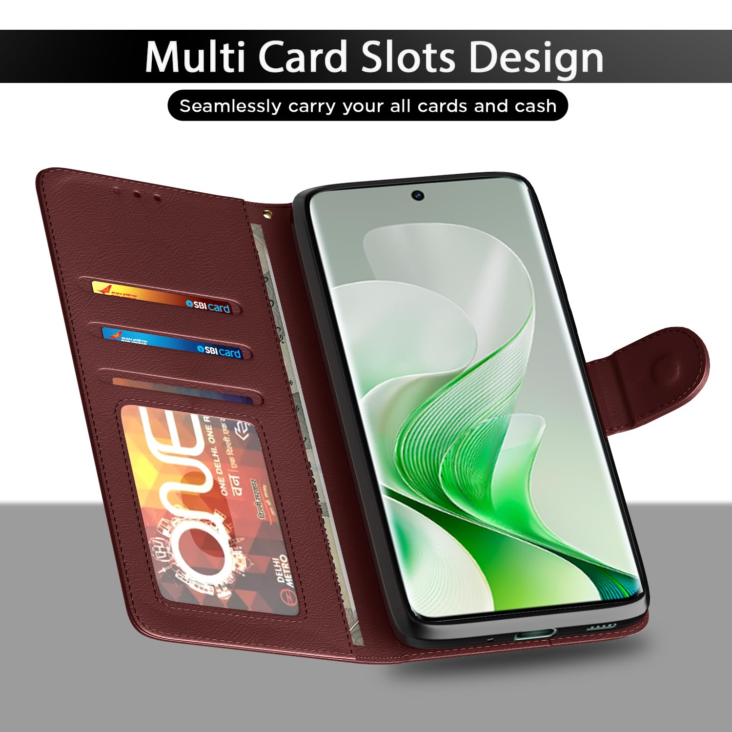Pikkme Vivo V40e/iQOO Z9s 5G Wallet brown flip case – photo 5