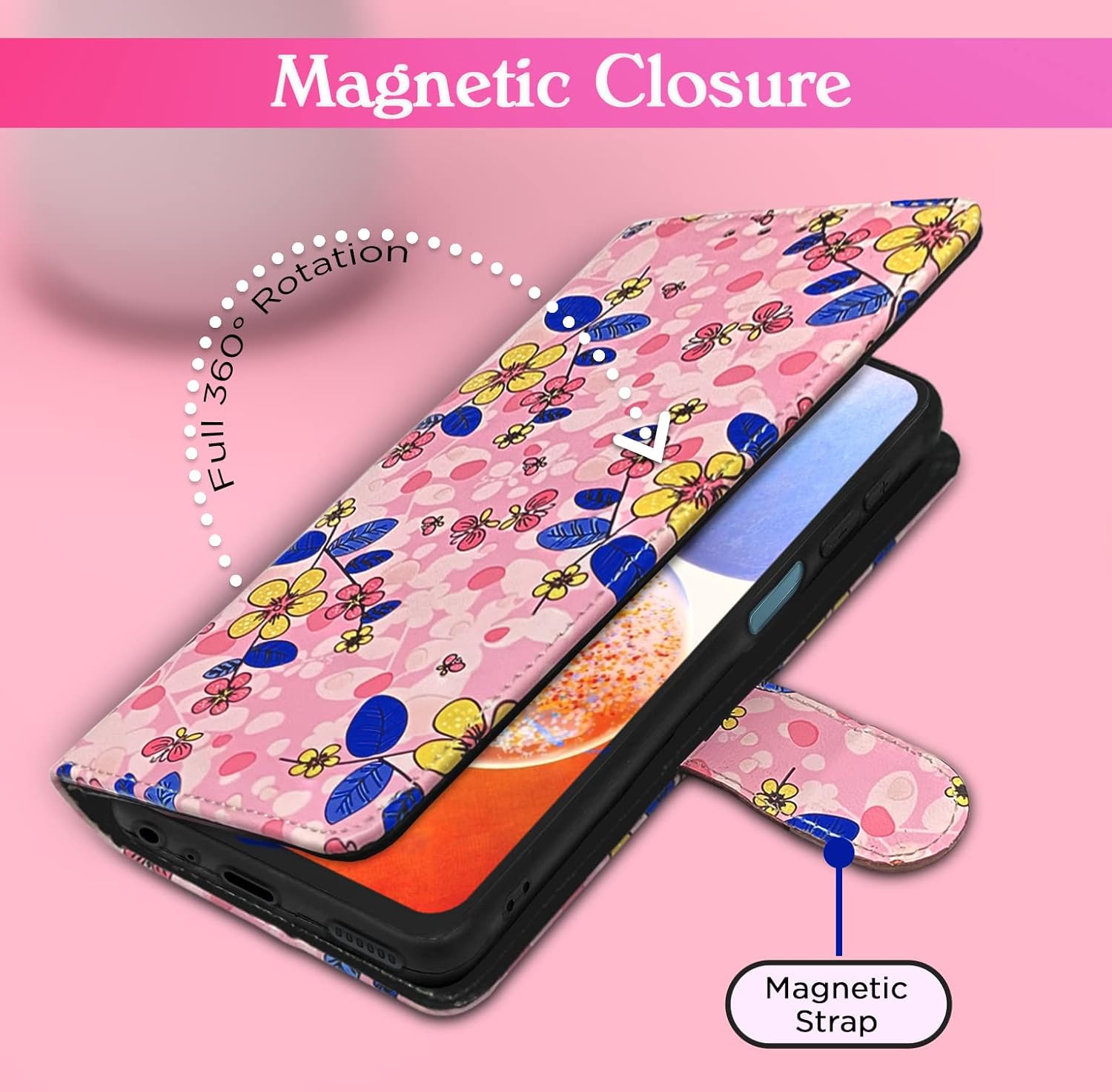 Pikkme Samsung Galaxy A14 5G Flower Flip Cover (Pink)