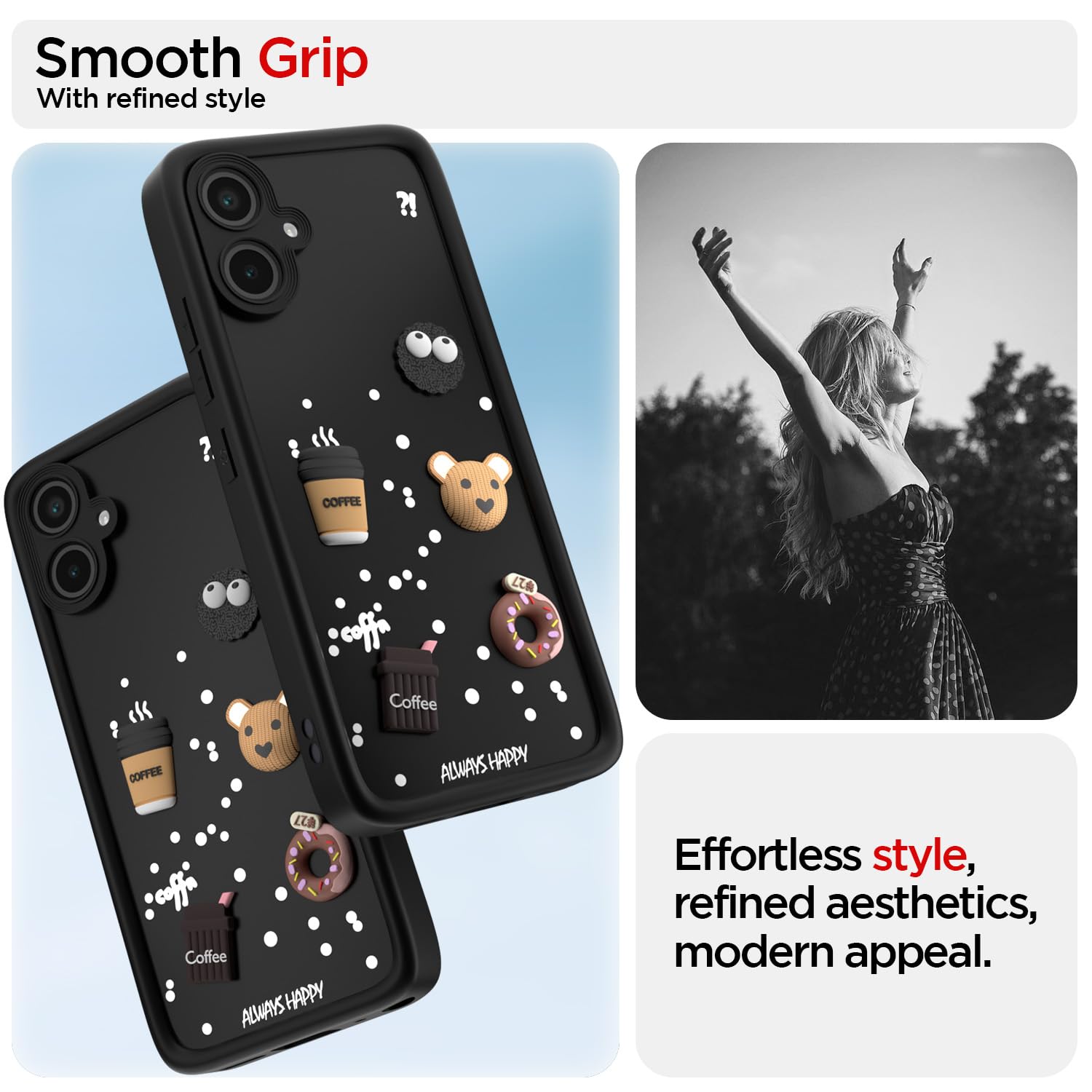 Pikkme Samsung Galaxy M05 / A05 / F05 | Cute Fun Cartoon 3D Bear Coffee Back Cover (Black)