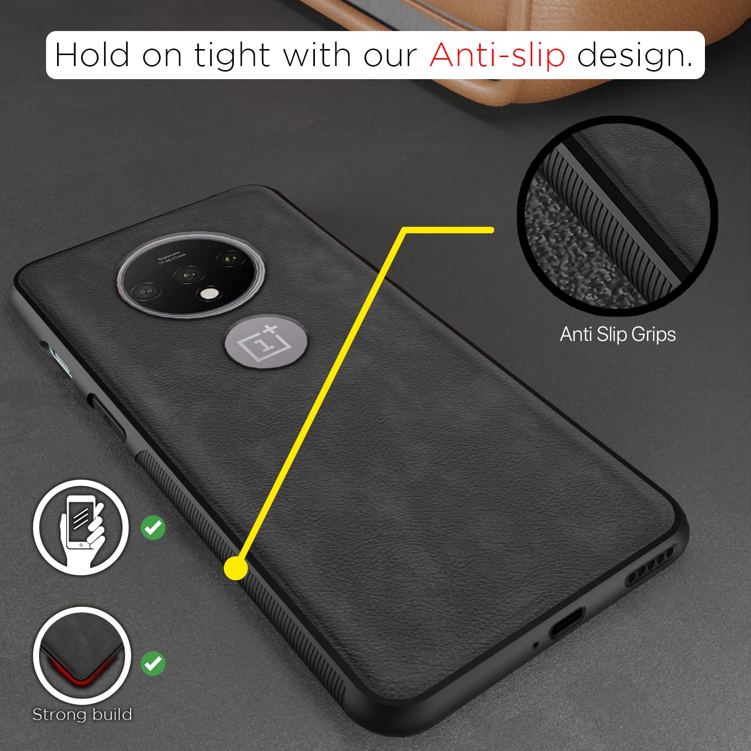 Pikkme OnePlus 7T Leather grey back cover – photo 2