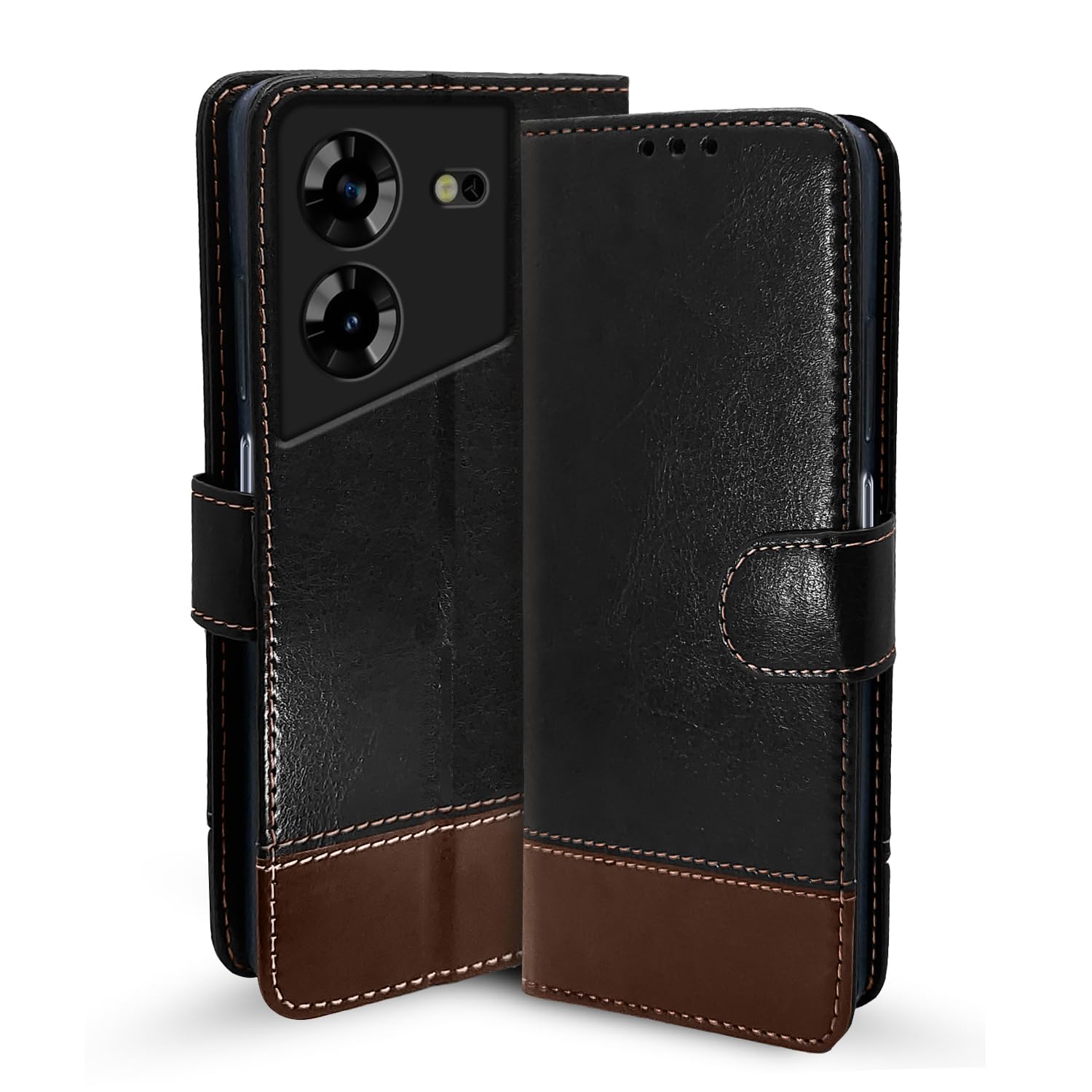 Tecno Pova 5/Pova 5 Pro 5G Magnetic flip case in black & brown by Pikkme