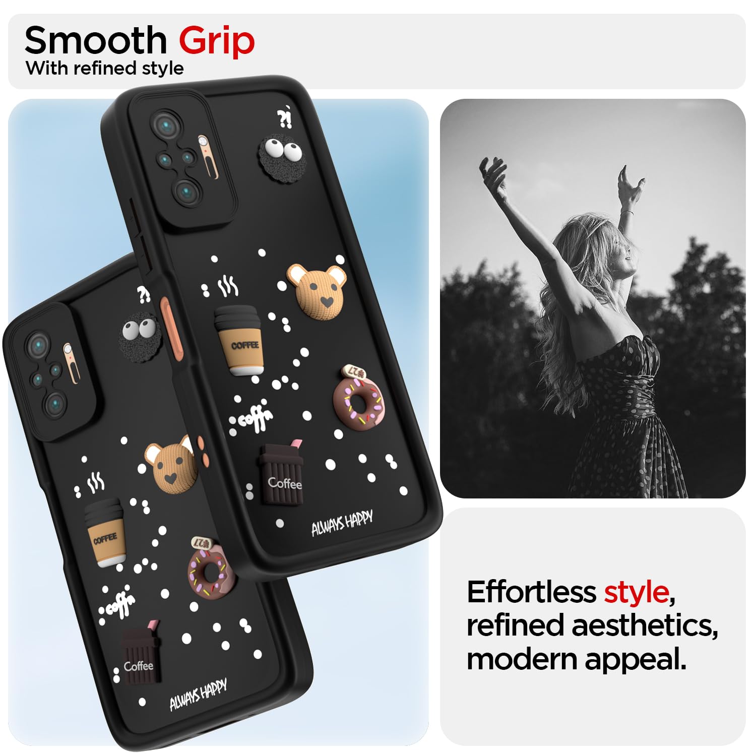 Pikkme Redmi Note 10 Pro/Note 10 Pro Cute Fun Cartoon 3D Bear Coffee Back Cover (Black)