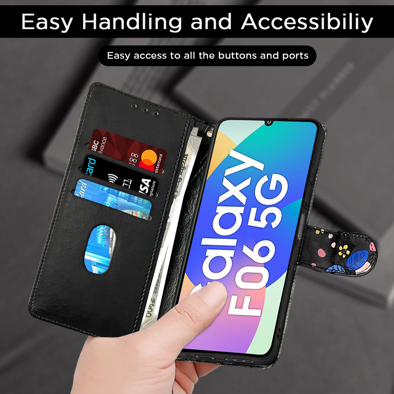 Pikkme Samsung F06/M06 5G black flower mobile flip cover – photo 7