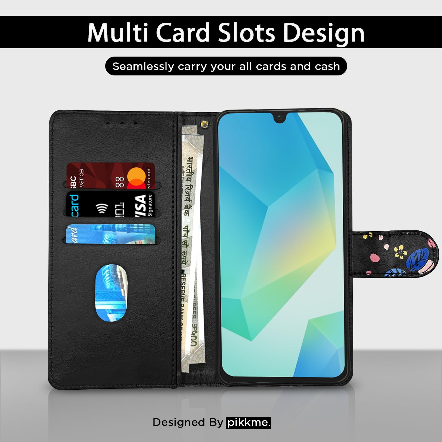 Pikkme black flower wallet flip cover for Samsung A16 5G – photo 2