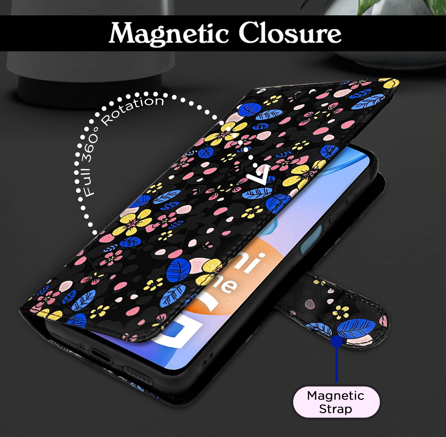 Black flower flip cover for Redmi 11 Prime 5G – Pikkme – photo 2