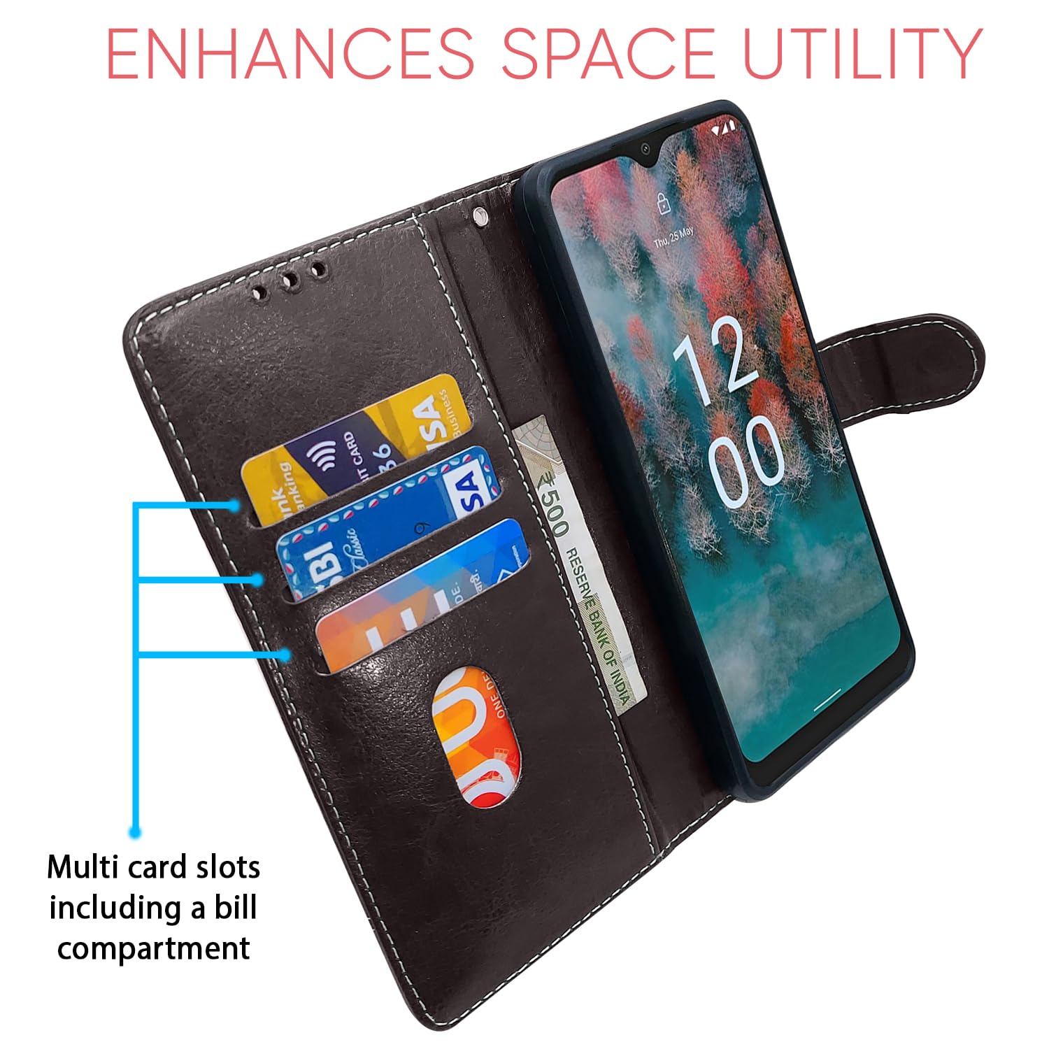 Nokia C12/C12 Pro flip case in coffee & brown by Pikkme – photo 3