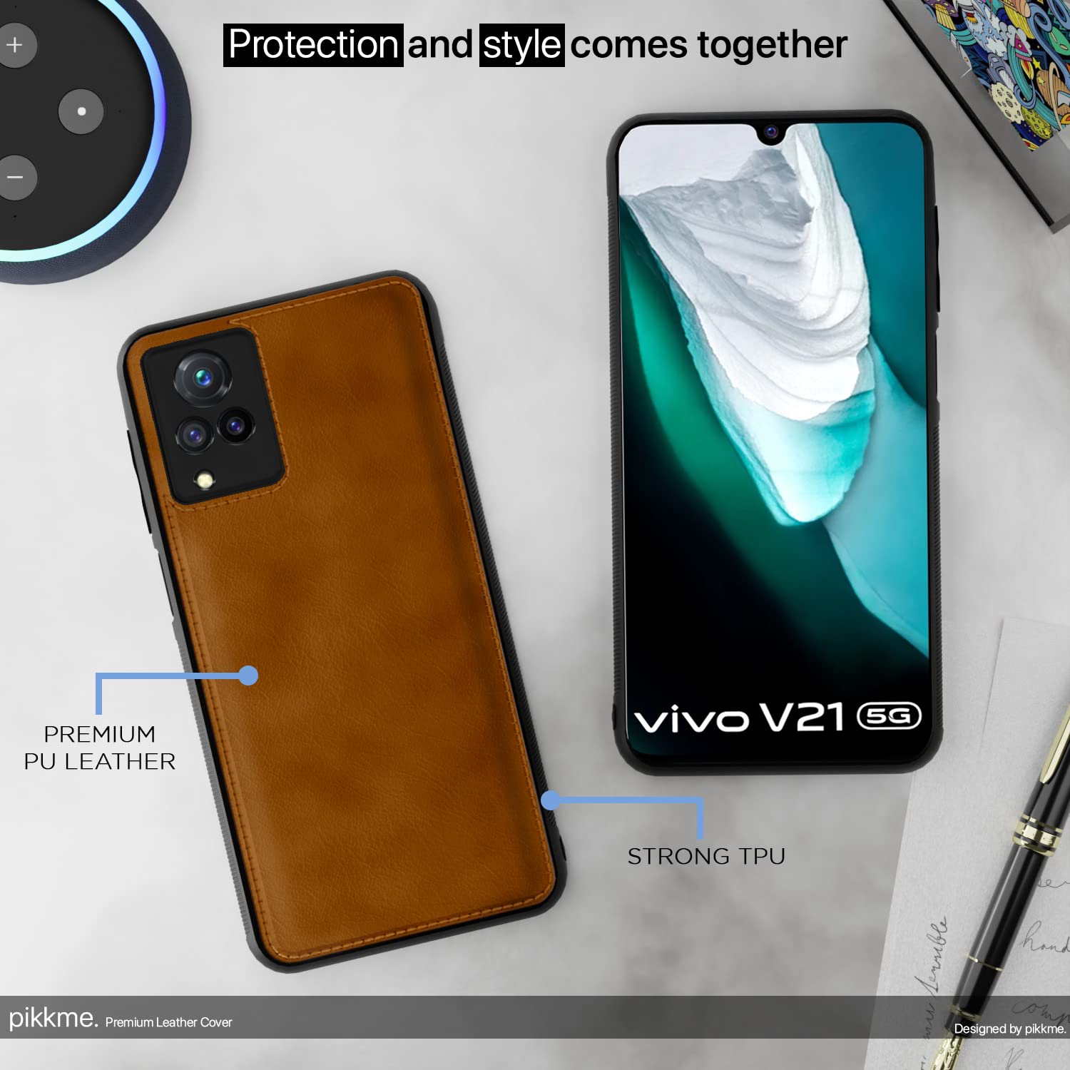 Pikkme Vivo V21 5G Leatherback Back Case | Brown