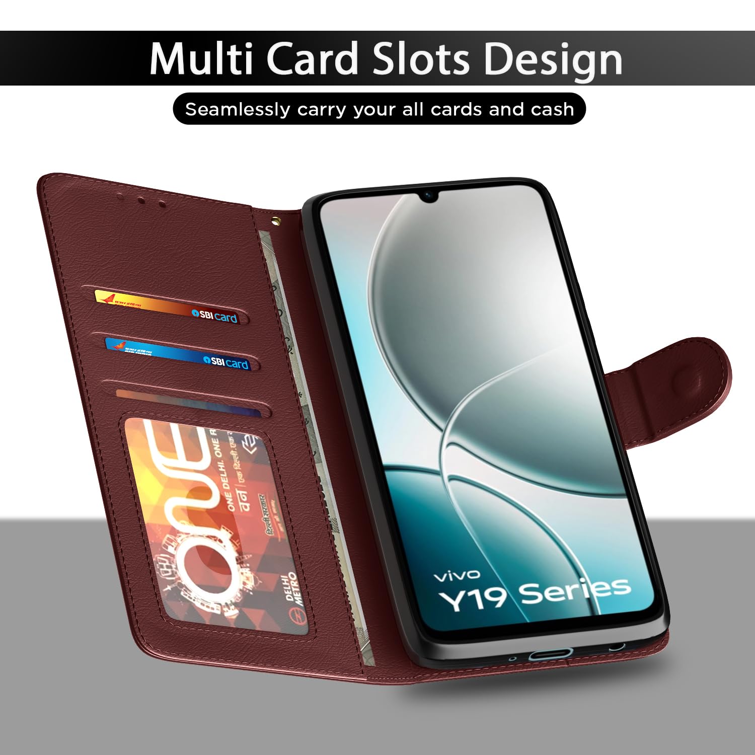 Pikkme Vivo Y19e / Y04 4G / Y29s 5G Vintage Flip Cover (Brown)