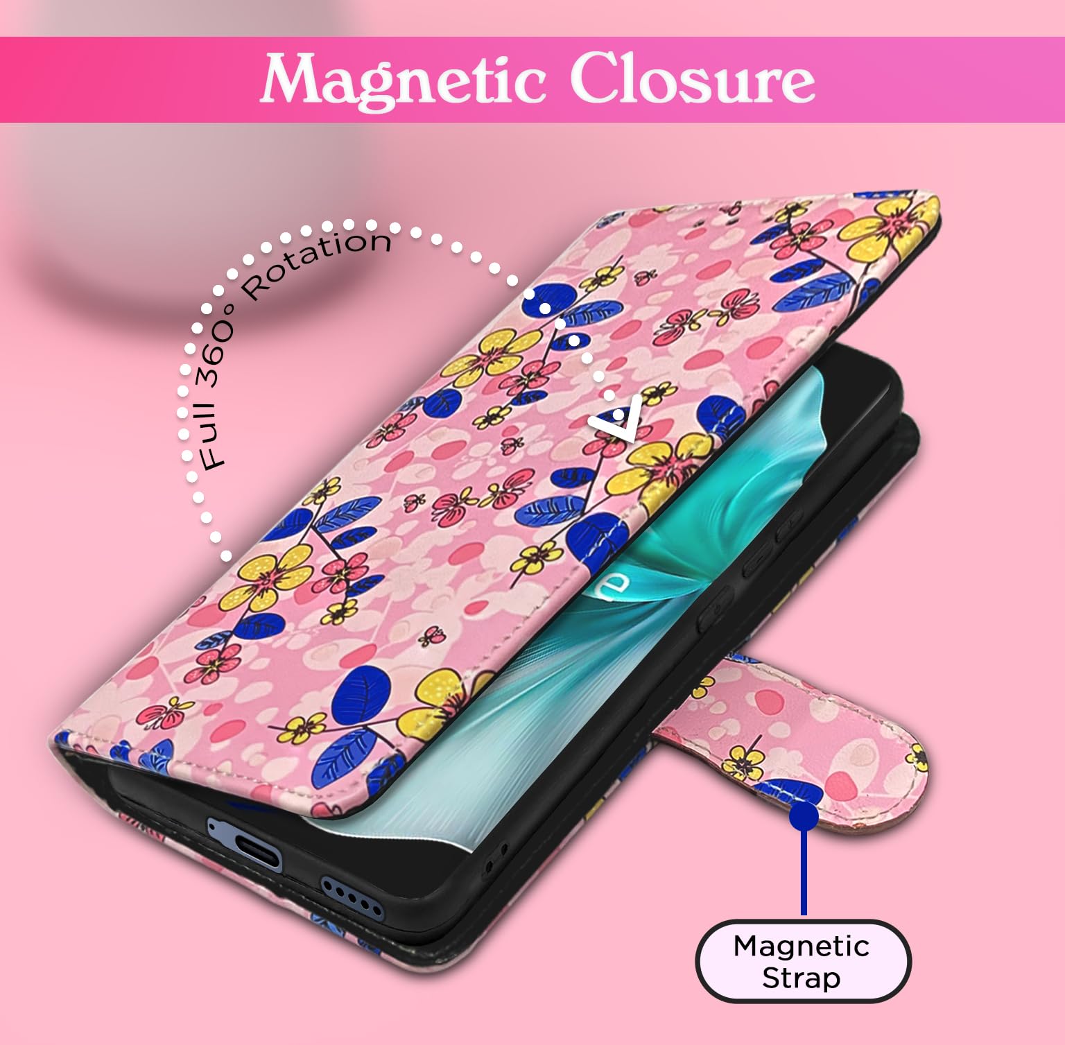 Vivo V30 5G Wallet mobile flip cover in pink flower by Pikkme – photo 3