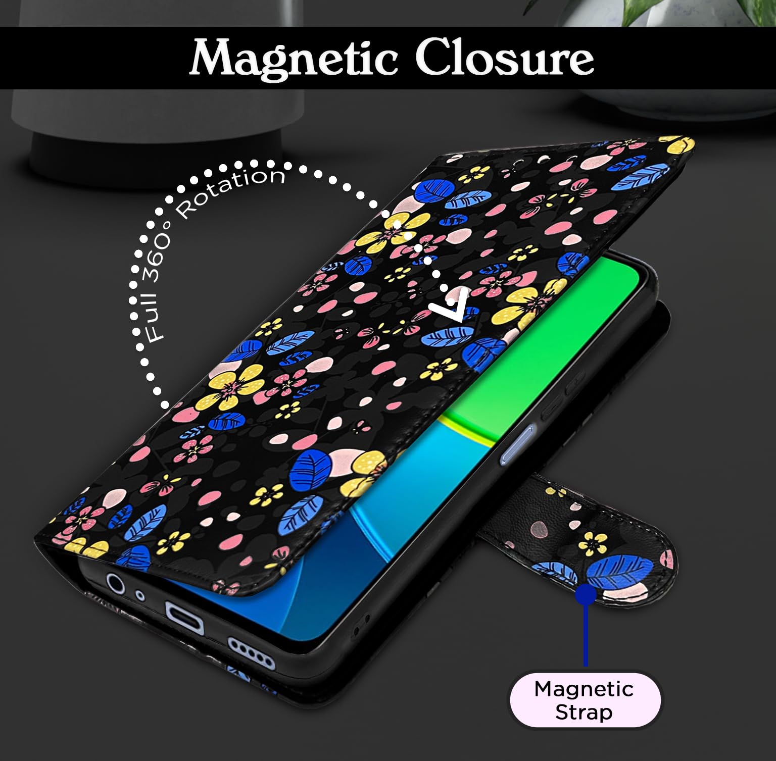 Black flower Wallet mobile flip cover for Vivo Y19s – Pikkme – photo 6