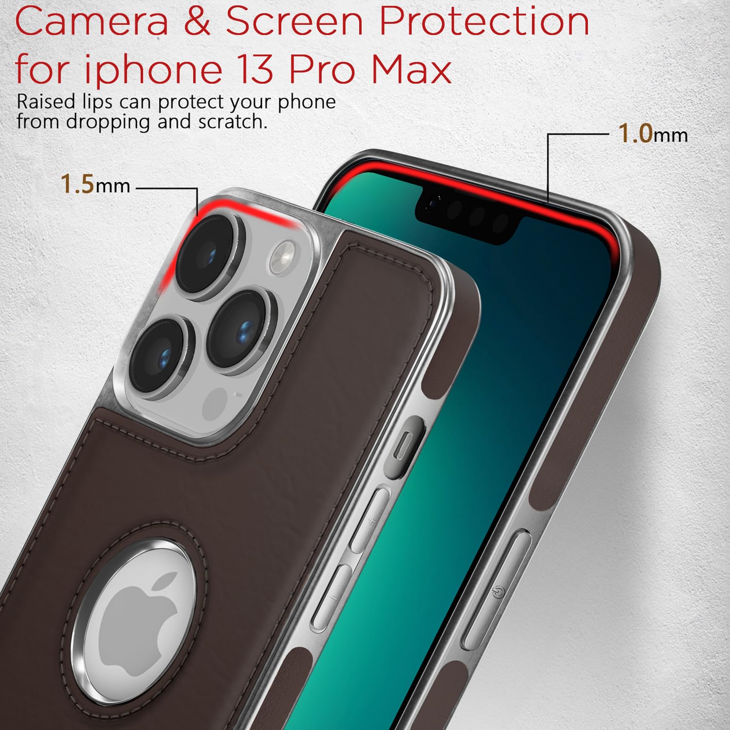 Pikkme iPhone 13 Pro Max Silver Electroplated Chrome Leather Back Back Cover (Coffee)