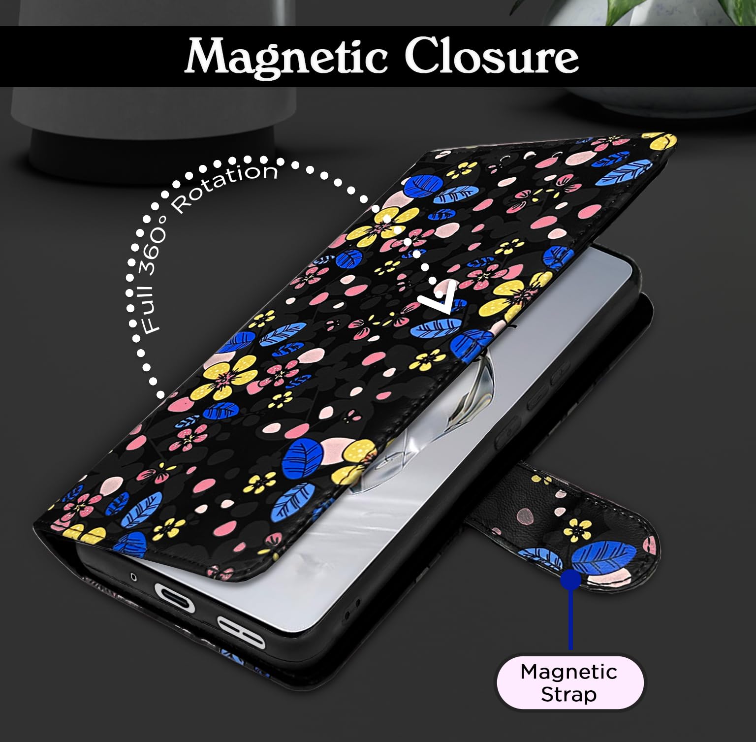 Black flower Wallet flip case for OnePlus 12 5G – Pikkme – photo 3