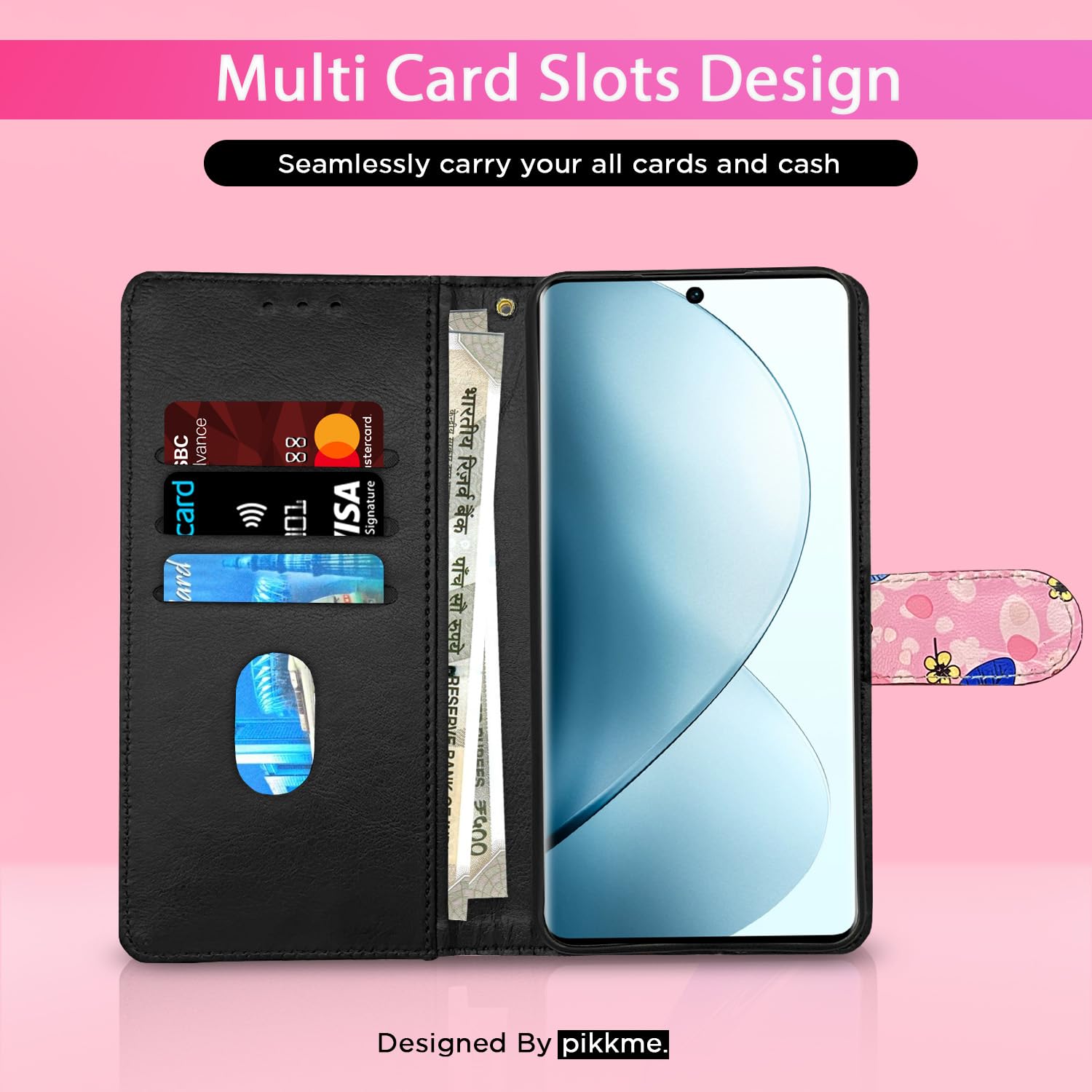 Pikkme Vivo V29/V29 Pro 5G Wallet pink flower flip cover – photo 2