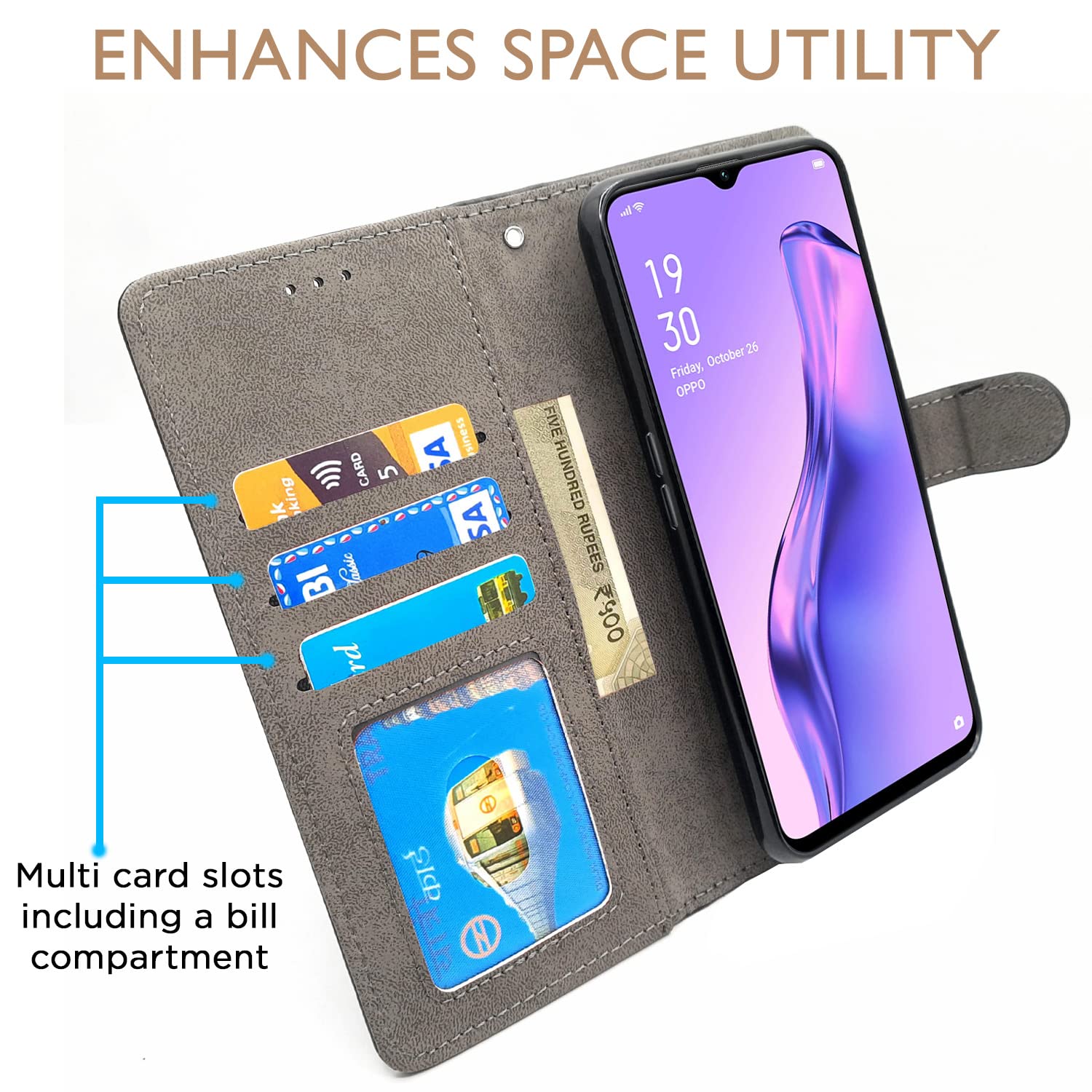Oppo A31 Wallet wallet flip cover in black by Pikkme – photo 2