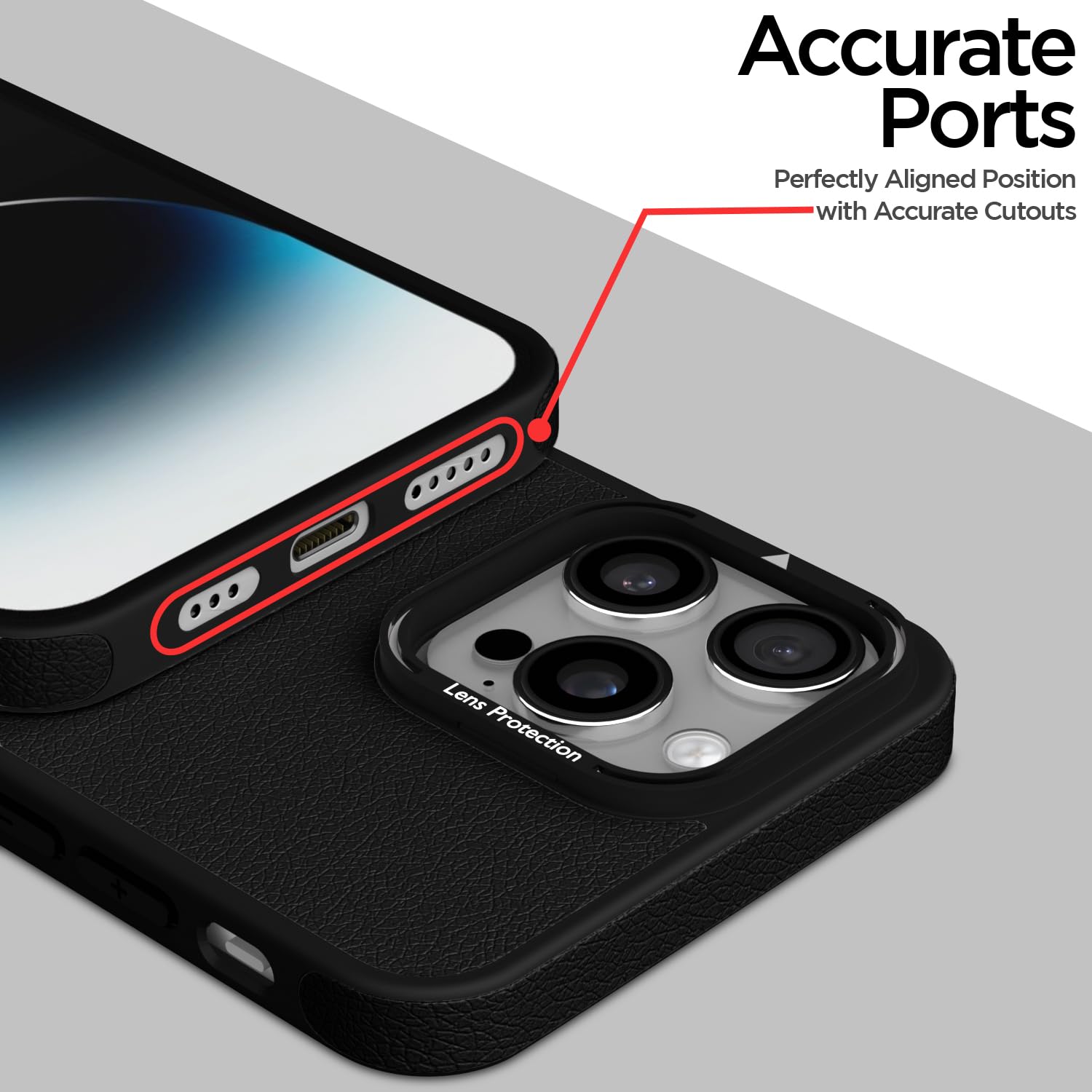 Pikkme iPhone 14 Pro Pu Leather with Metal Frame Lens Protection Bumper Case (Black)