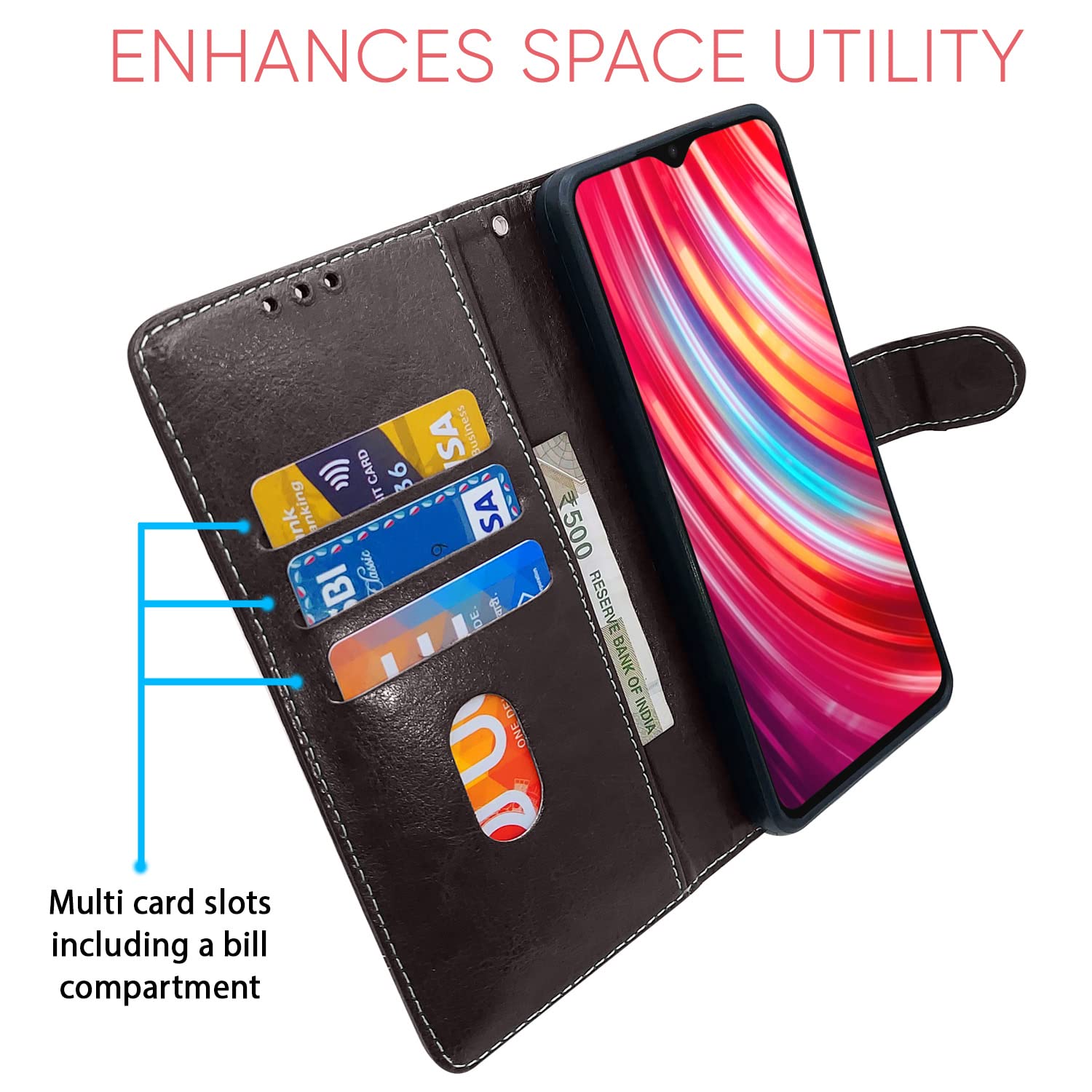 Coffee & brown Magnetic mobile flip cover for Redmi Note 8 Pro – Pikkme – photo 4