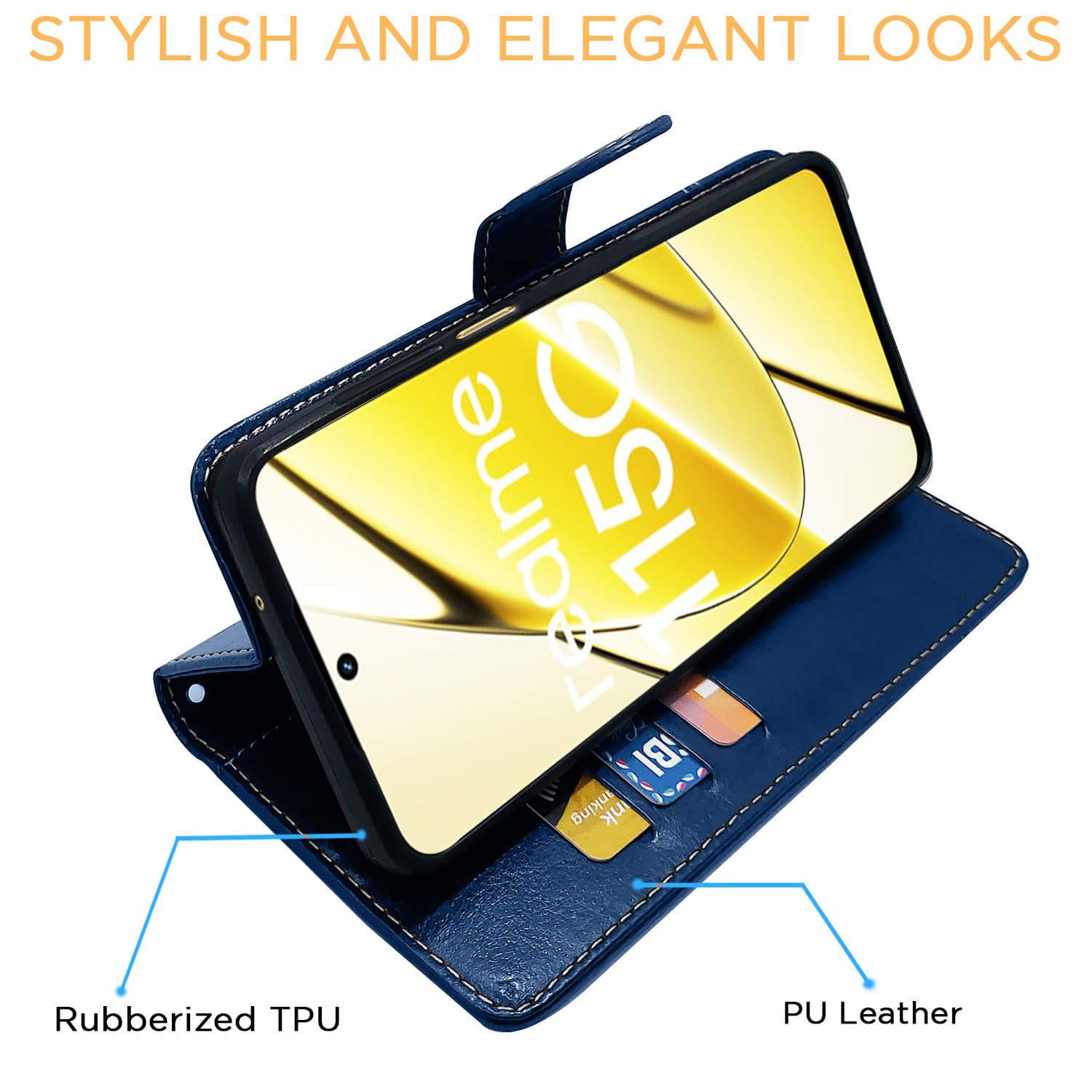 Realme 11/11X 5G/Narzo 60X 5G Magnetic mobile flip cover in blue & brown by Pikkme – photo 5