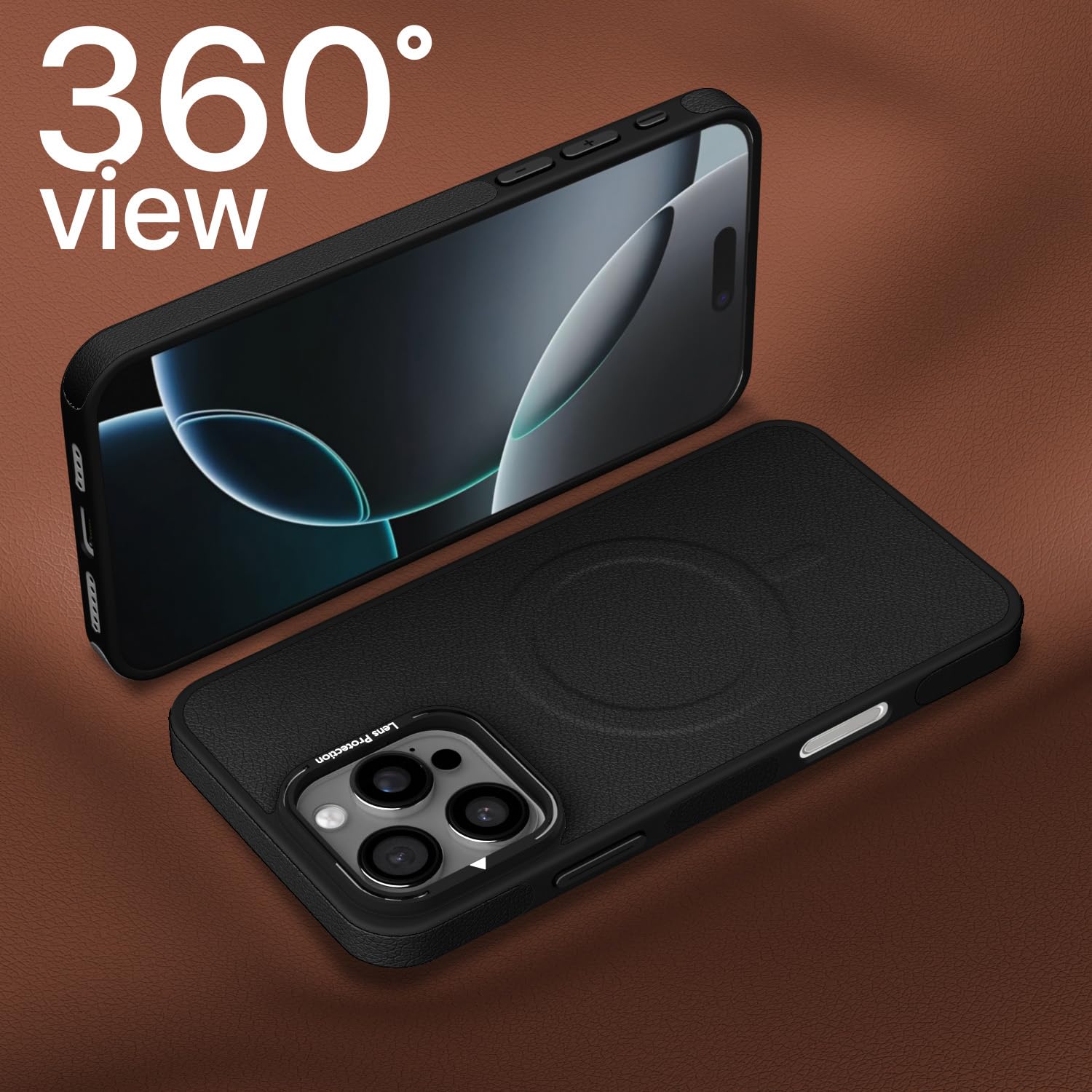Pikkme iPhone 16 Pro Max Pu Leather with Metal Frame Lens Protection Bumper Case (Black)