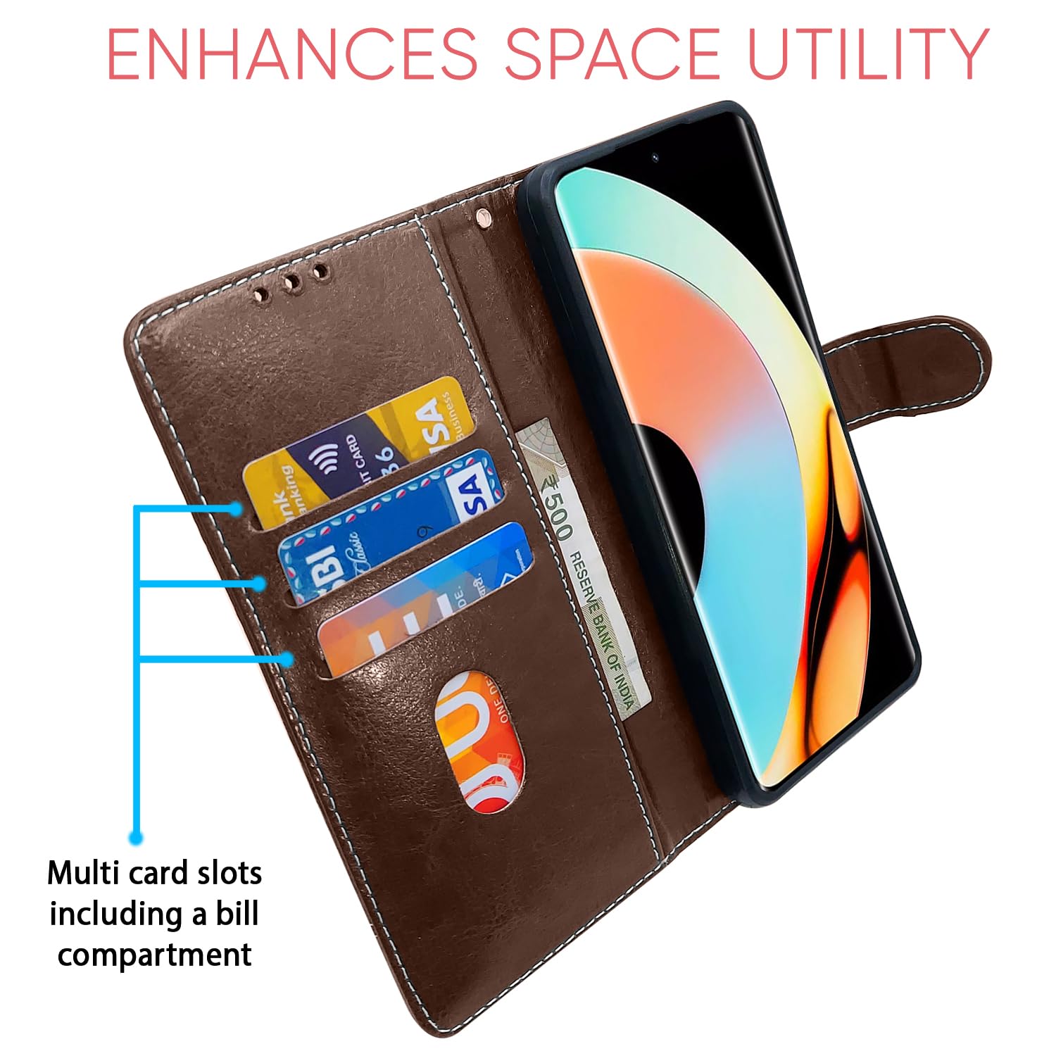 Pikkme Realme 10 Pro Plus 5G brown & coffee mobile flip cover – photo 4