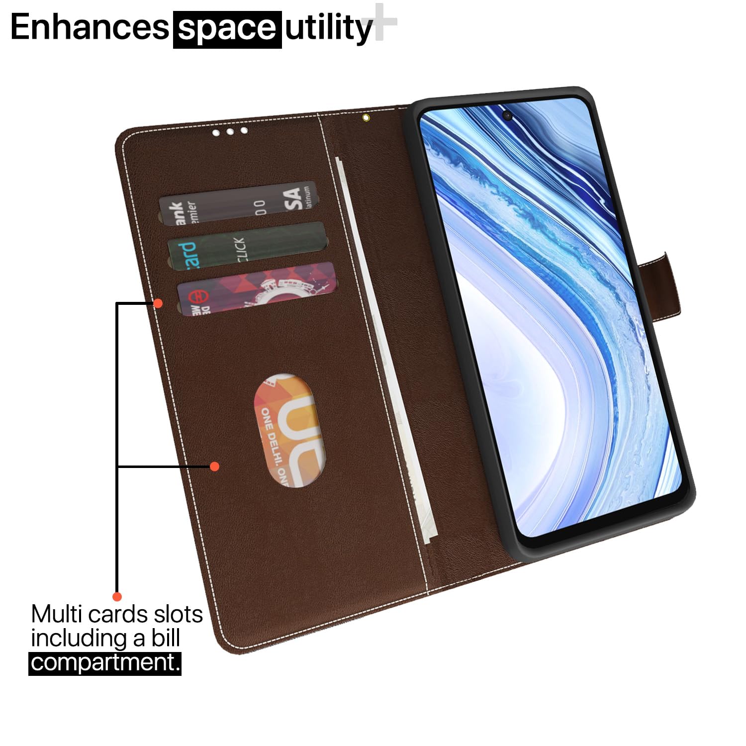 Redmi Note 9 Pro/Note 9 Pro Max/Poco M2 Pro/Note 10 Lite Magnetic wallet flip cover in brown & coffee by Pikkme – photo 2
