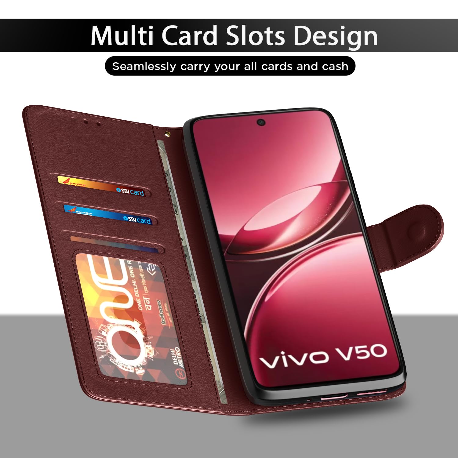 Pikkme Vivo V50 5G / V50e 5G Vintage Flip Cover (Brown)