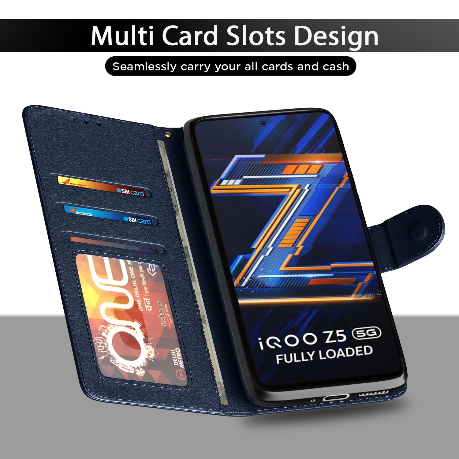 iQOO Z5 5G Wallet wallet flip cover in blue by Pikkme – photo 5