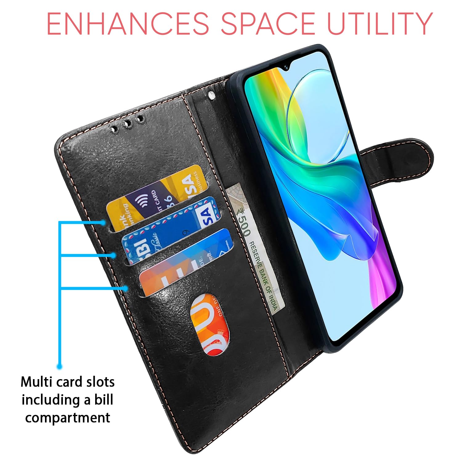Vivo Y03 4G Magnetic flip cover in black & brown by Pikkme – photo 4
