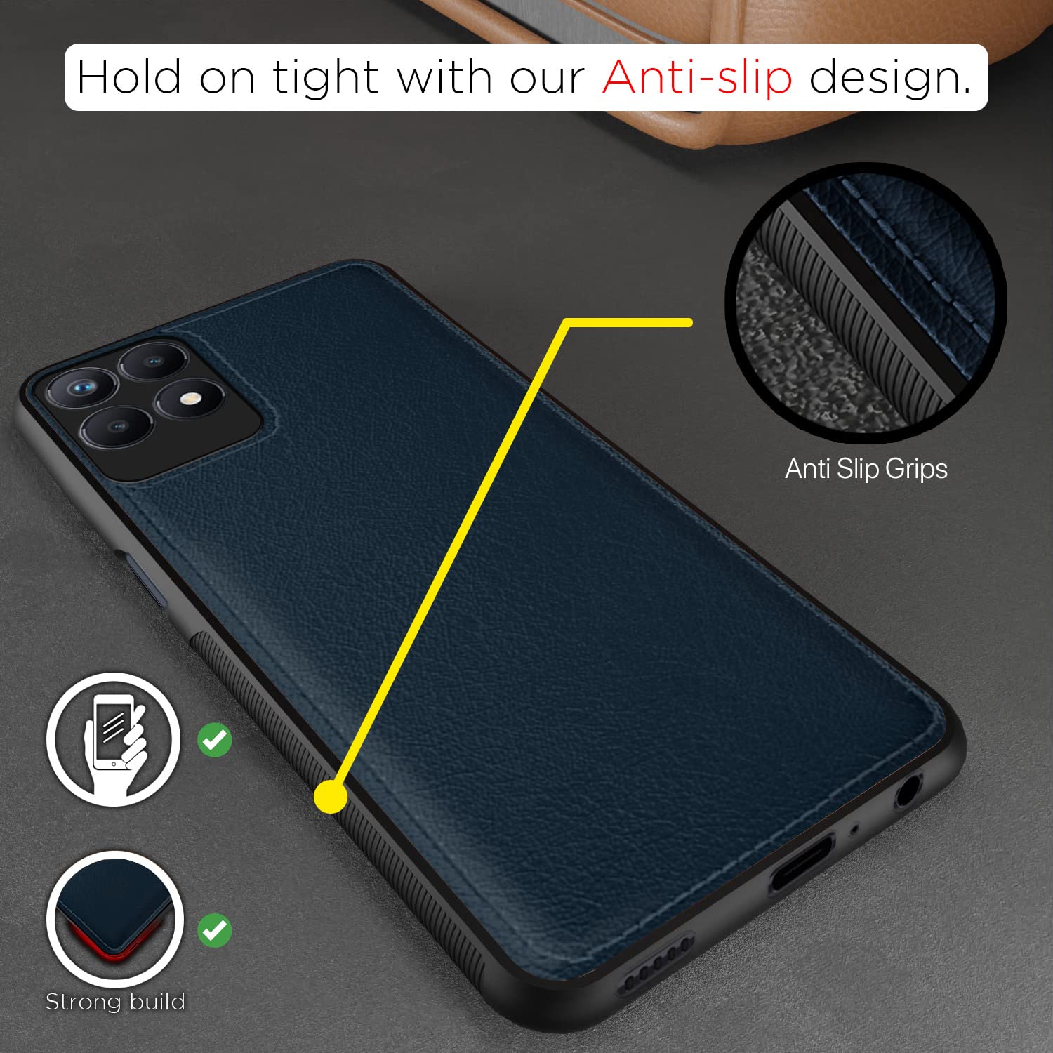 Pikkme Realme Narzo 50 4G / Realme 8i 4G Leatherback Back Case | Blue