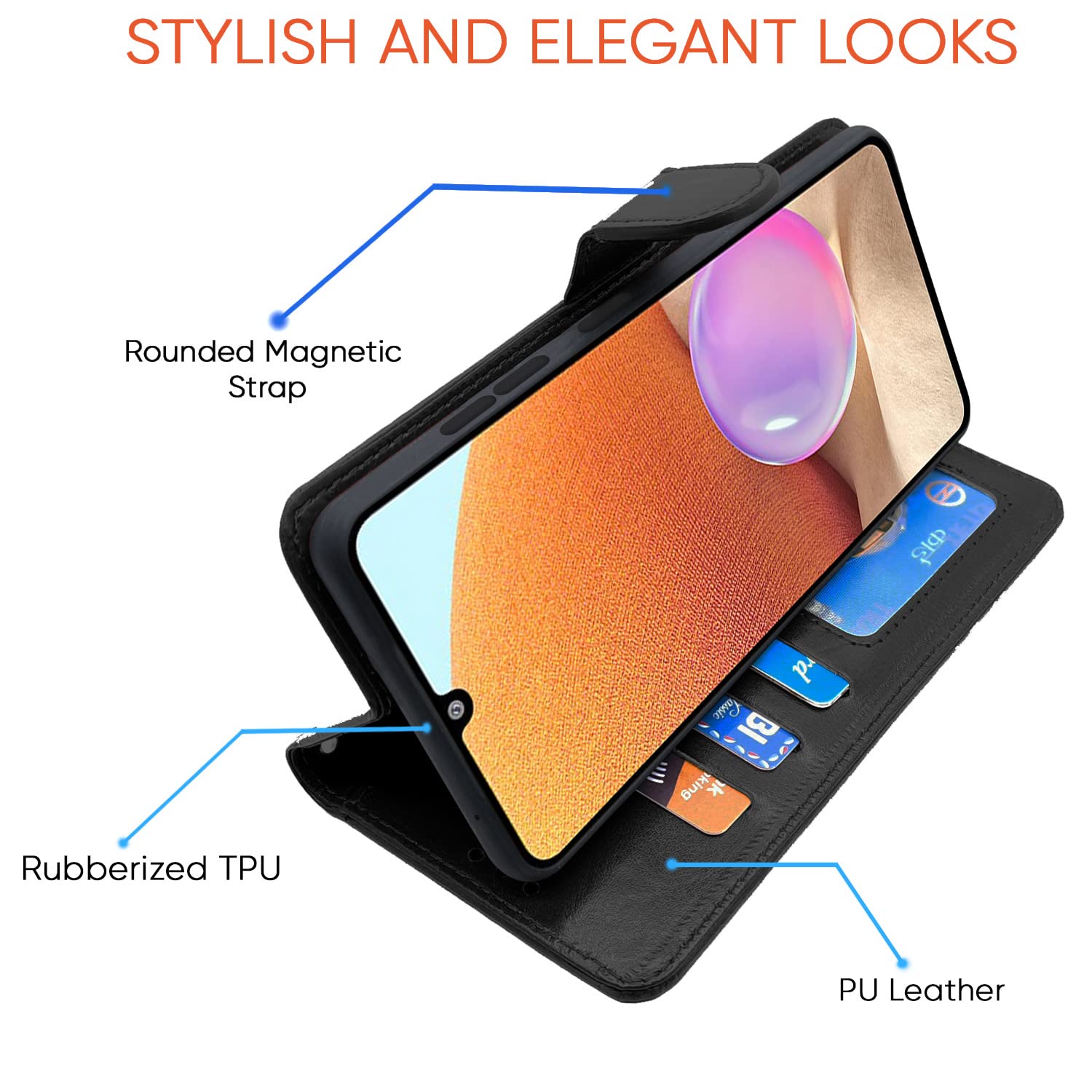 Pikkme Samsung Galaxy A32 Vintage Flip Cover (Black)