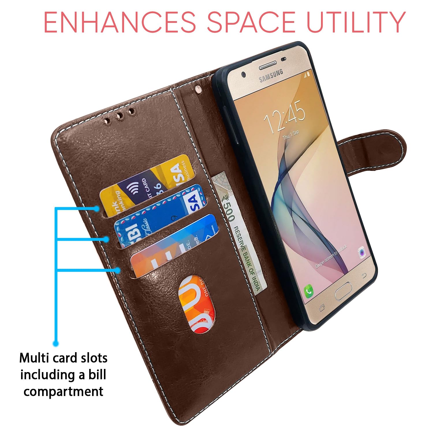 Pikkme Samsung J5 Prime Magnetic brown & coffee mobile flip cover – photo 3