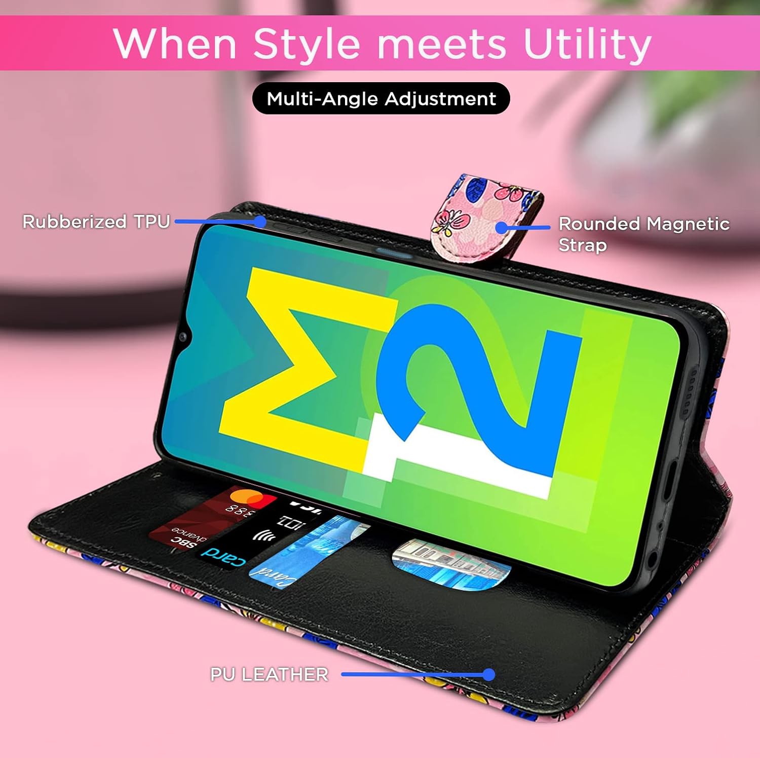 Pikkme Samsung Galaxy M12 / F12 / A12 Flower Flip Cover (Pink)