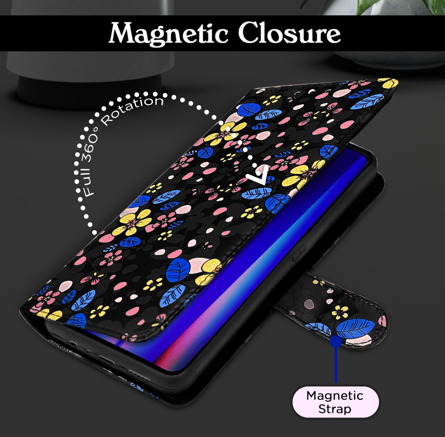 Pikkme black flower Wallet mobile flip cover for OnePlus Nord CE 2 5G – photo 6