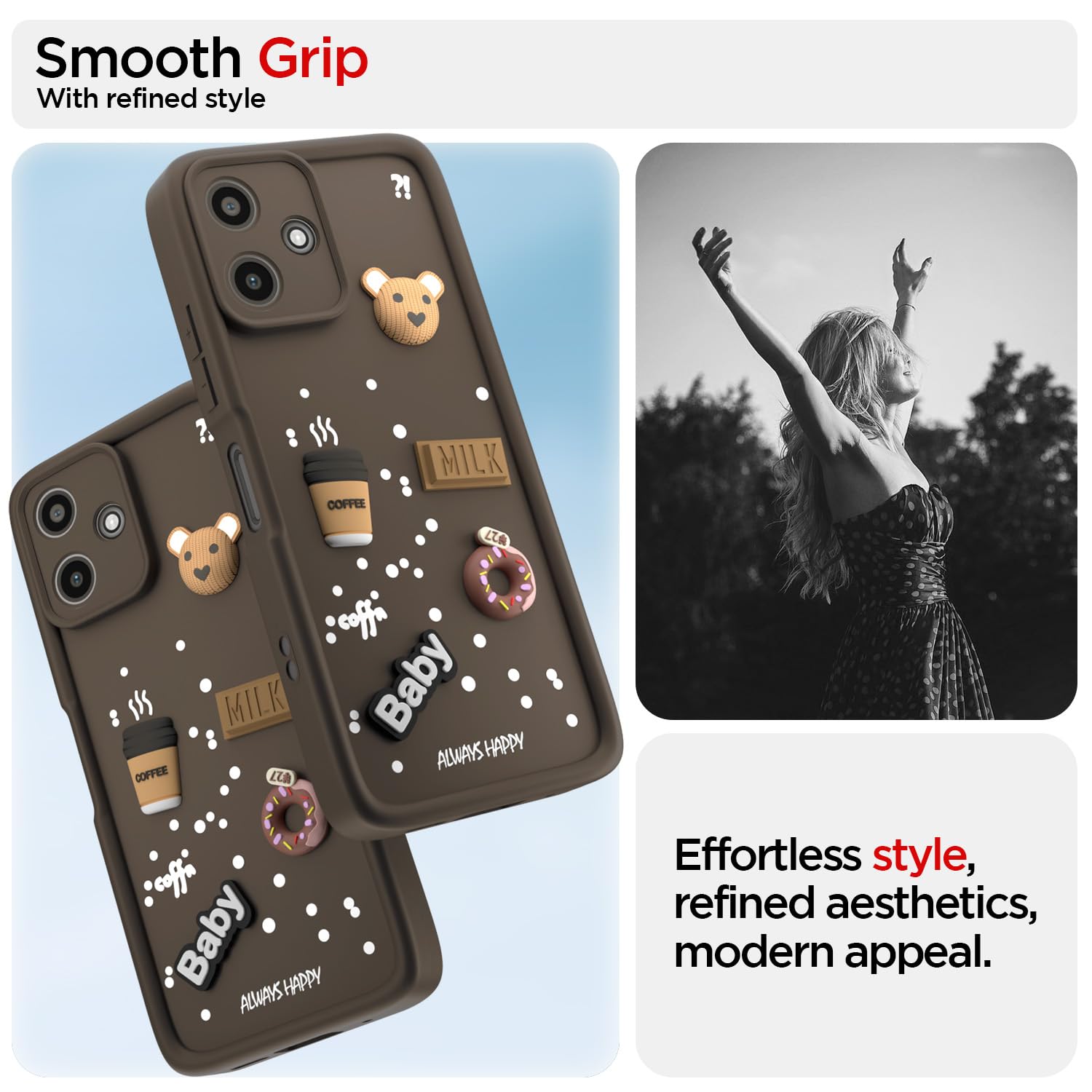Pikkme Redmi 12 5G / Poco M6 Pro 5G Cute Fun Cartoon 3D Bear Coffee Back Cover (Brown)