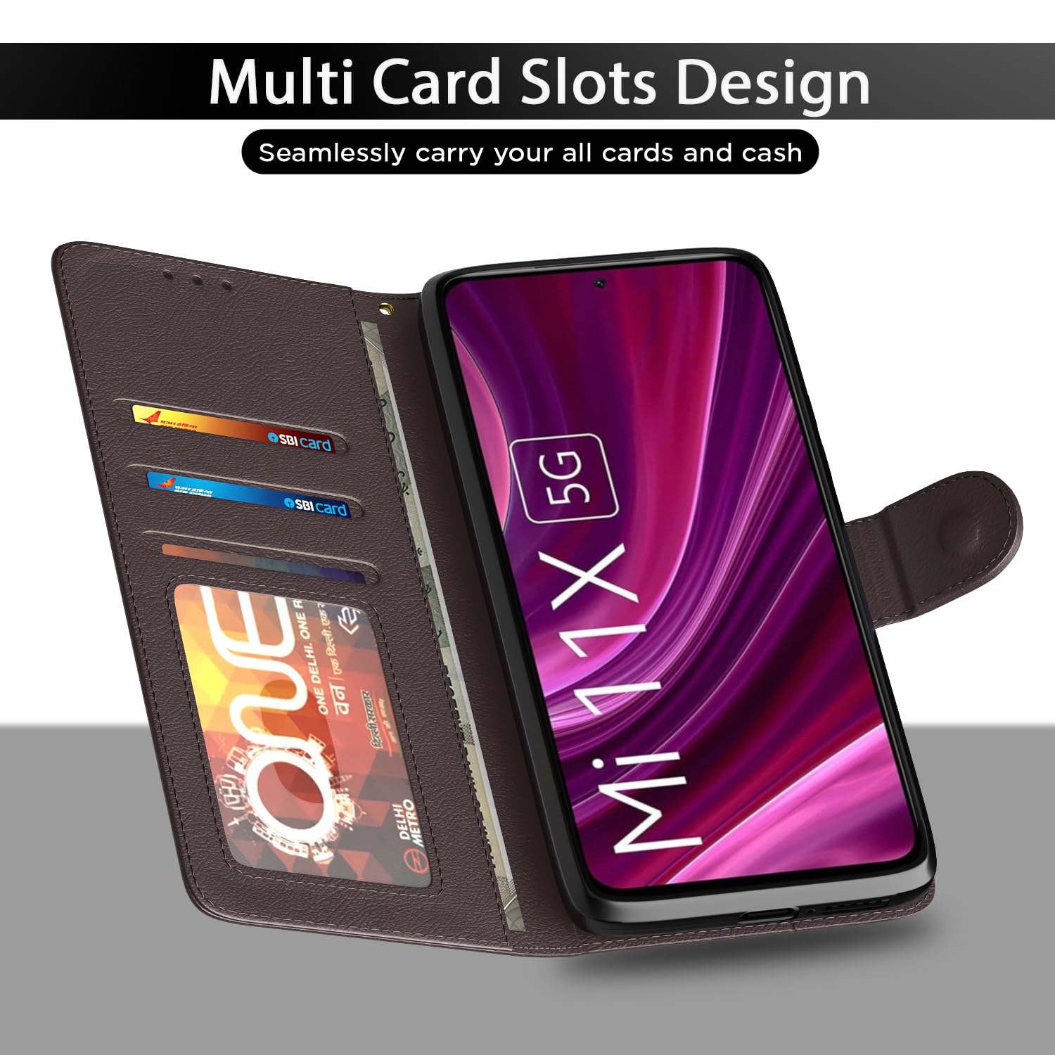 Mi 11x/11x Pro Wallet flip cover in coffee by Pikkme – photo 5