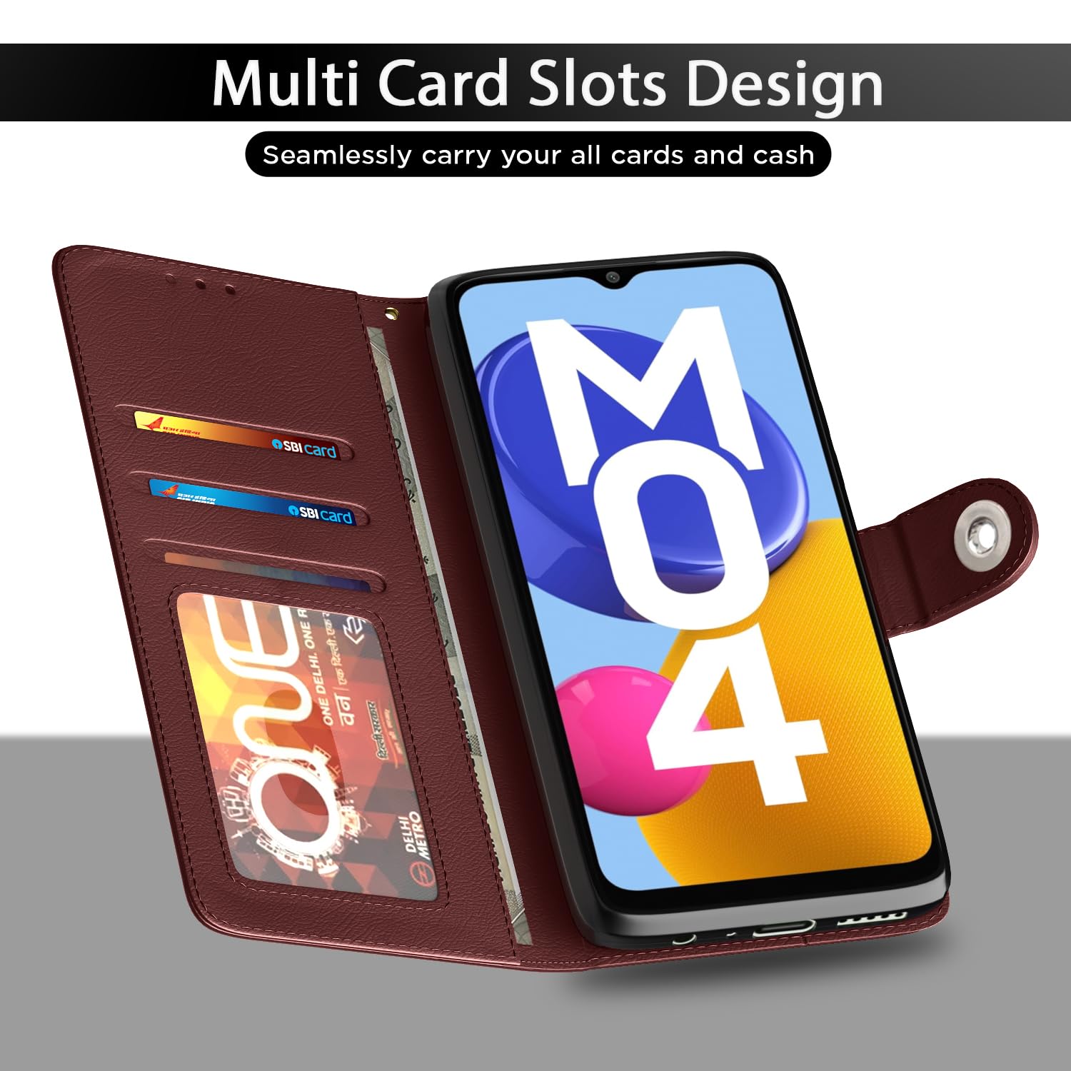 Pikkme brown Button flip cover for Samsung M04/F04/A04e – photo 5