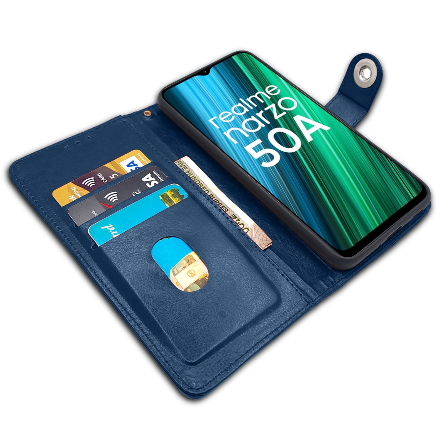 Pikkme Realme Narzo 50A blue mobile flip cover – photo 3
