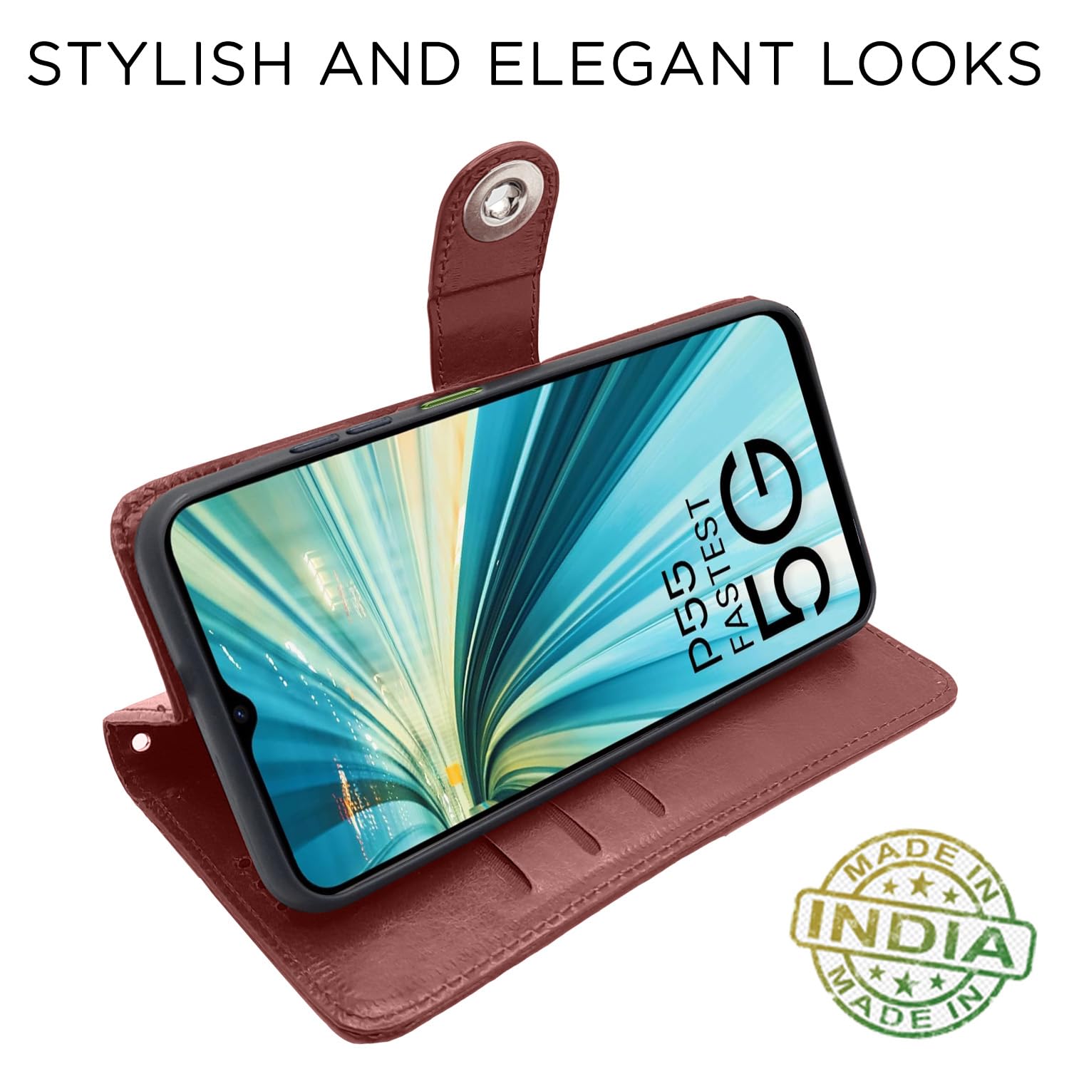 Pikkme brown Button mobile flip cover for Itel P55 5G – photo 5
