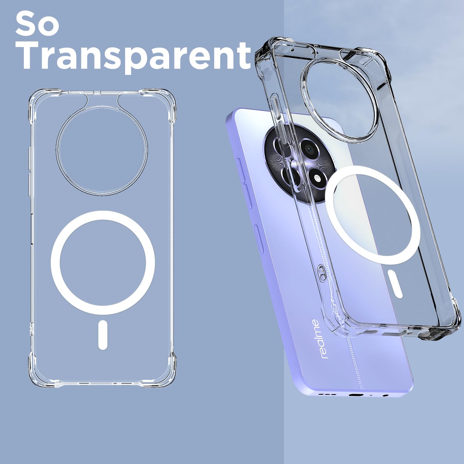 Pikkme transparent mag-safe back cover for Realme Narzo 70x 5G/N65/13/12/12X 5G/C65 – photo 2