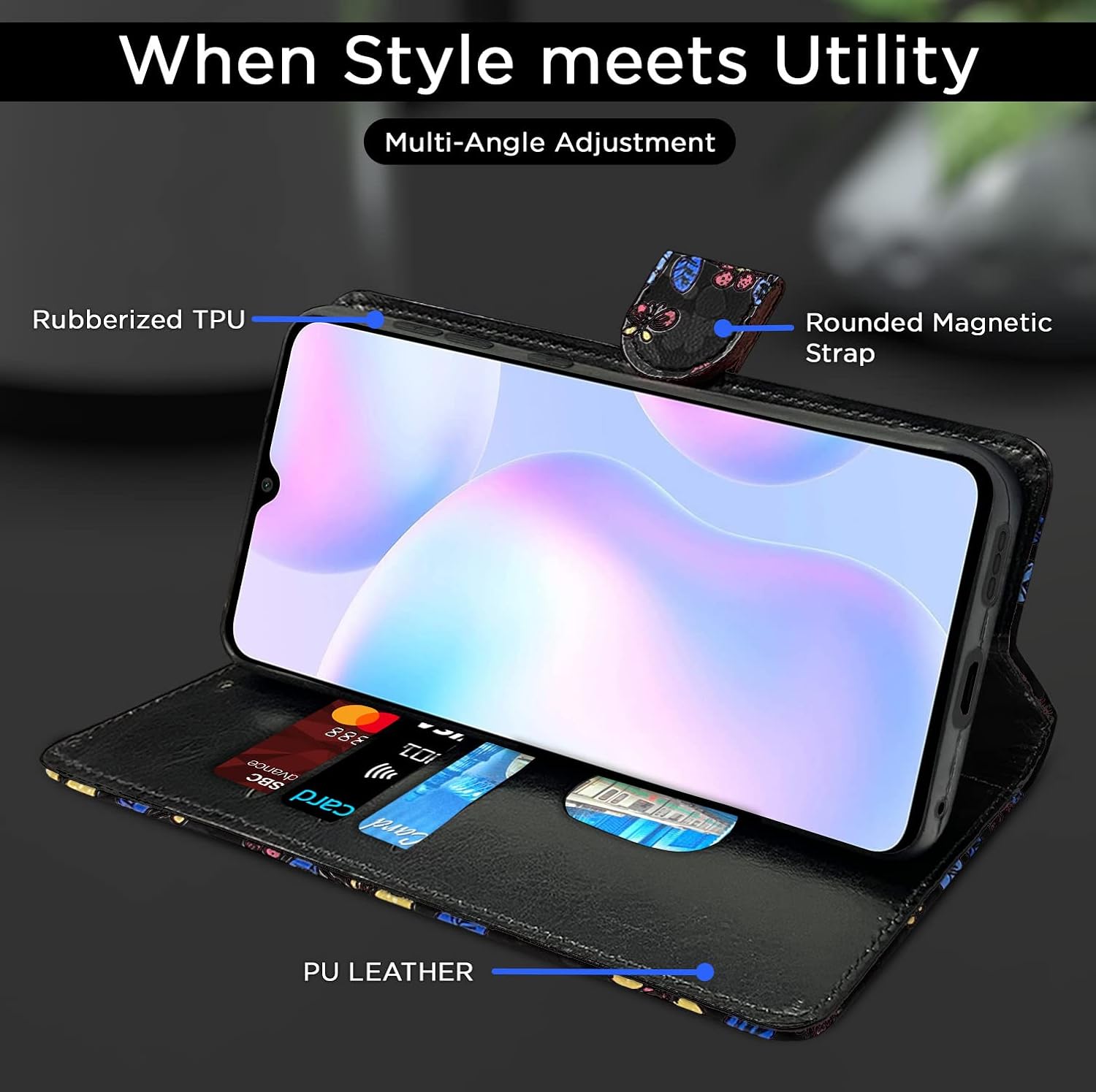 Pikkme Redmi 9A / 9A Sport / 9i / 9i Sport Flower Flip Cover (Black)