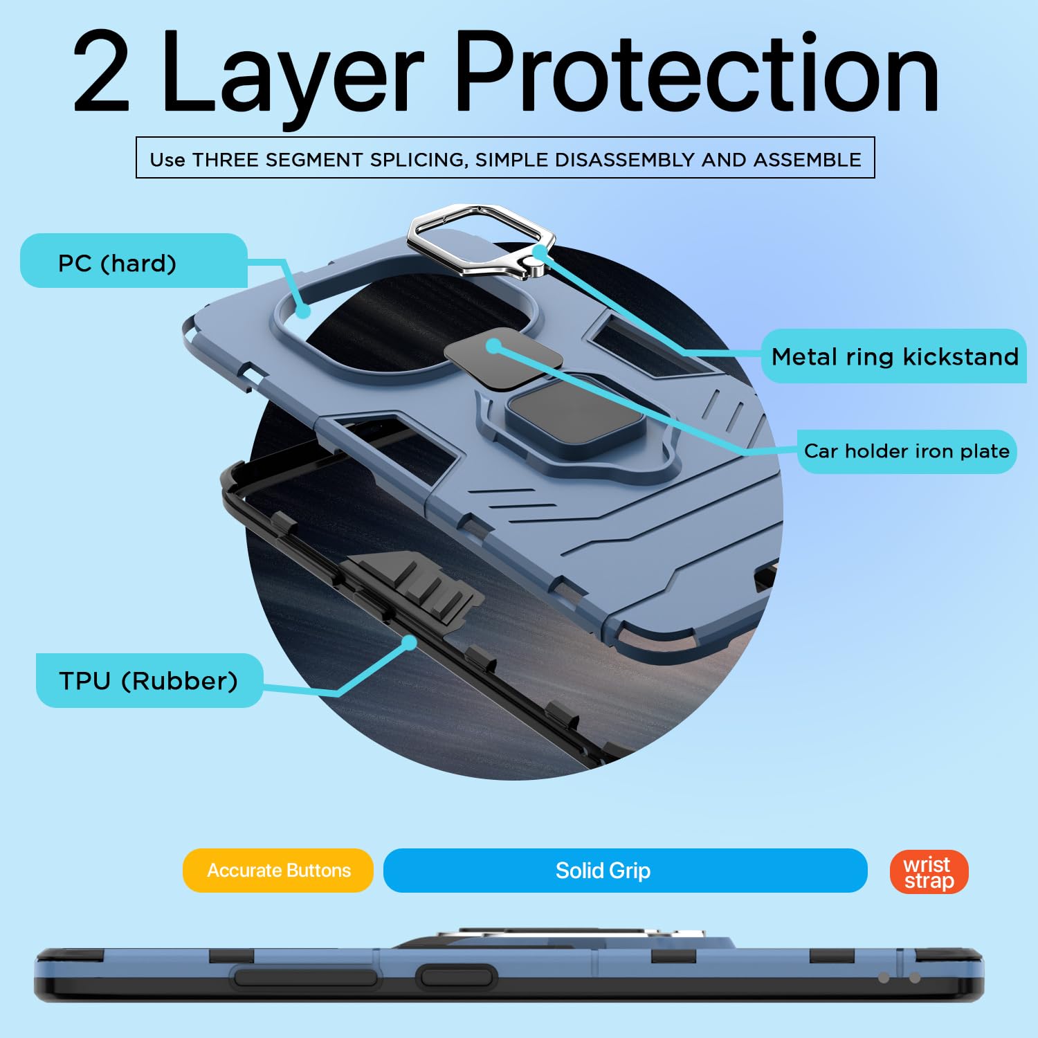 Pikkme blue D5 Tough Armor mobile cover for Redmi Note 14 Pro Plus 5G – photo 4