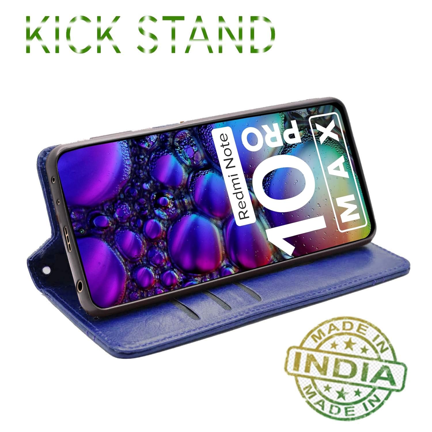 Pikkme Redmi Note 10 Pro Premium Leather Magnet Flip Cover (Blue)