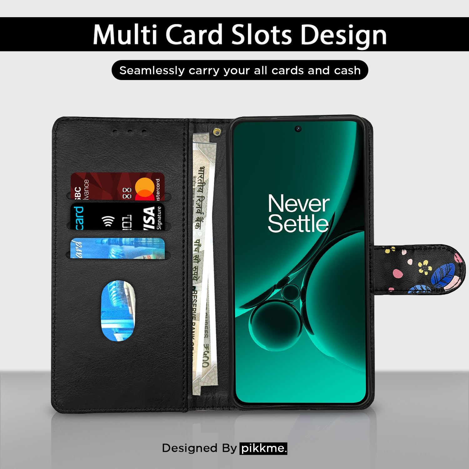 Pikkme OnePlus Nord CE 3 5G Wallet black flower flip case – photo 2