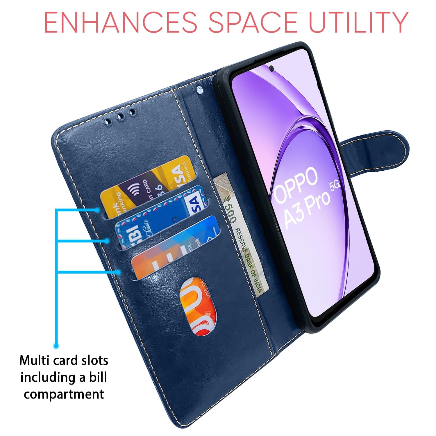 Oppo A3 Pro 5G flip case in blue & brown by Pikkme – photo 4