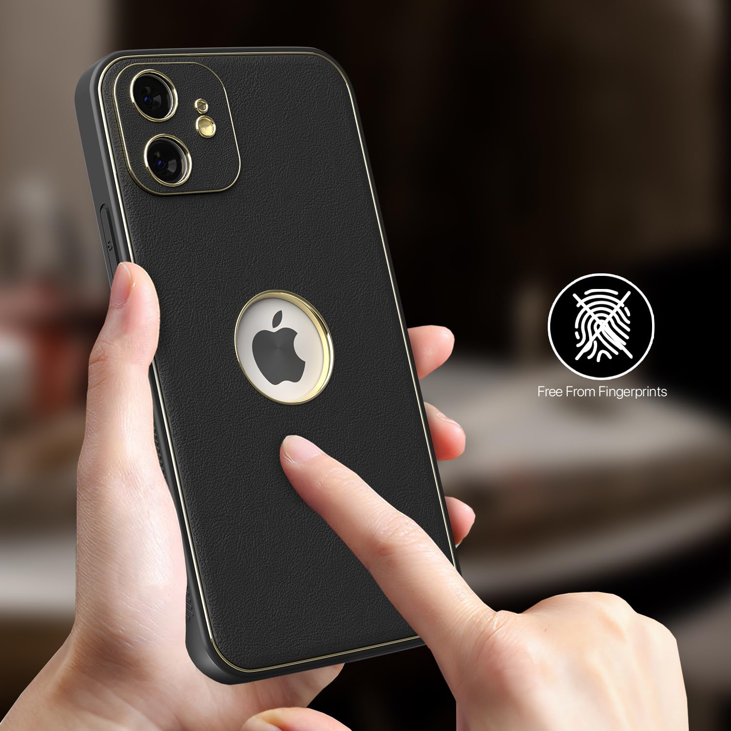 Pikkme iPhone 12 Gold Electroplated Premium Leather Chrome Back Cover (Black)