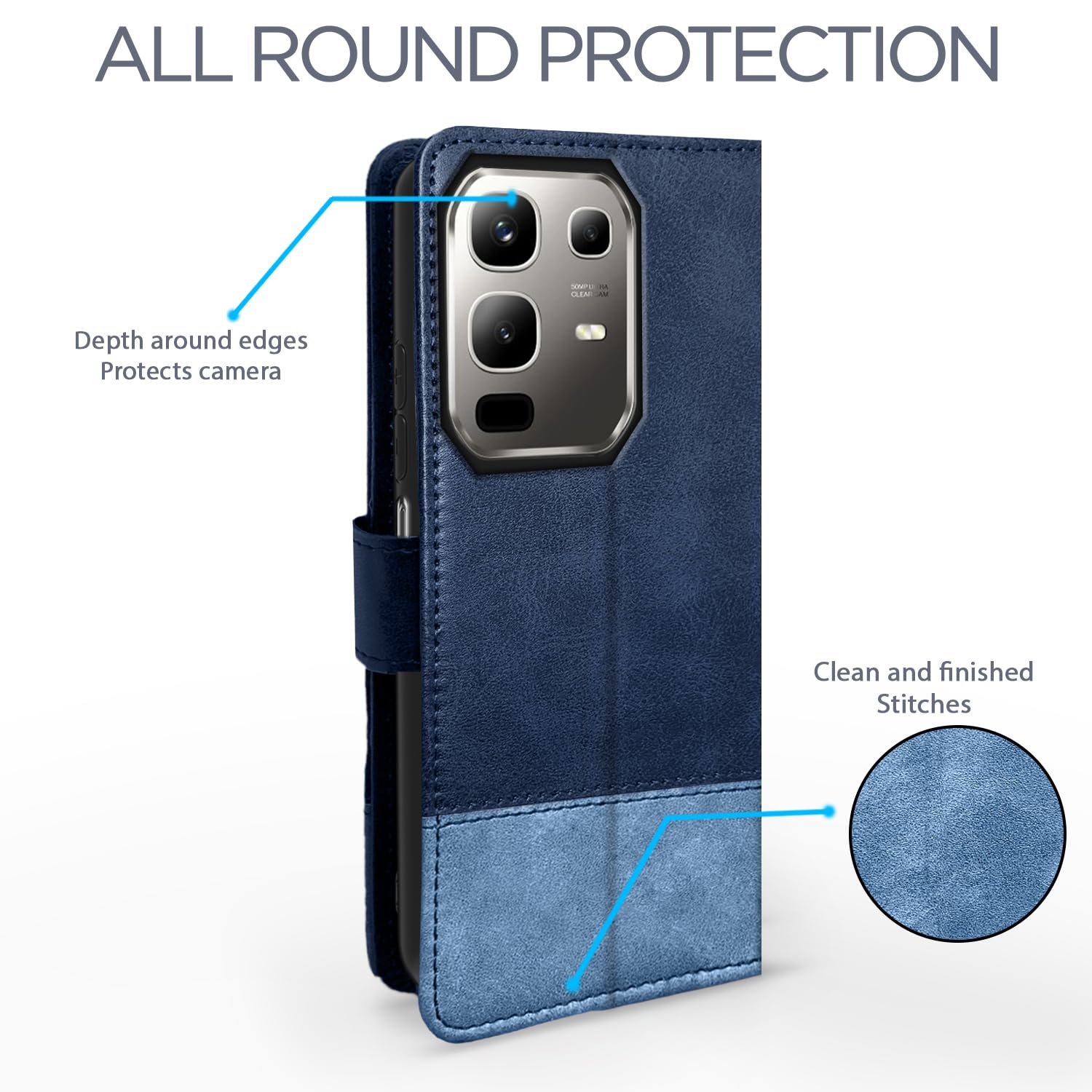 Pikkme navy & light blue Magnetic mobile flip cover for Infinix Note 50x 5G – photo 4