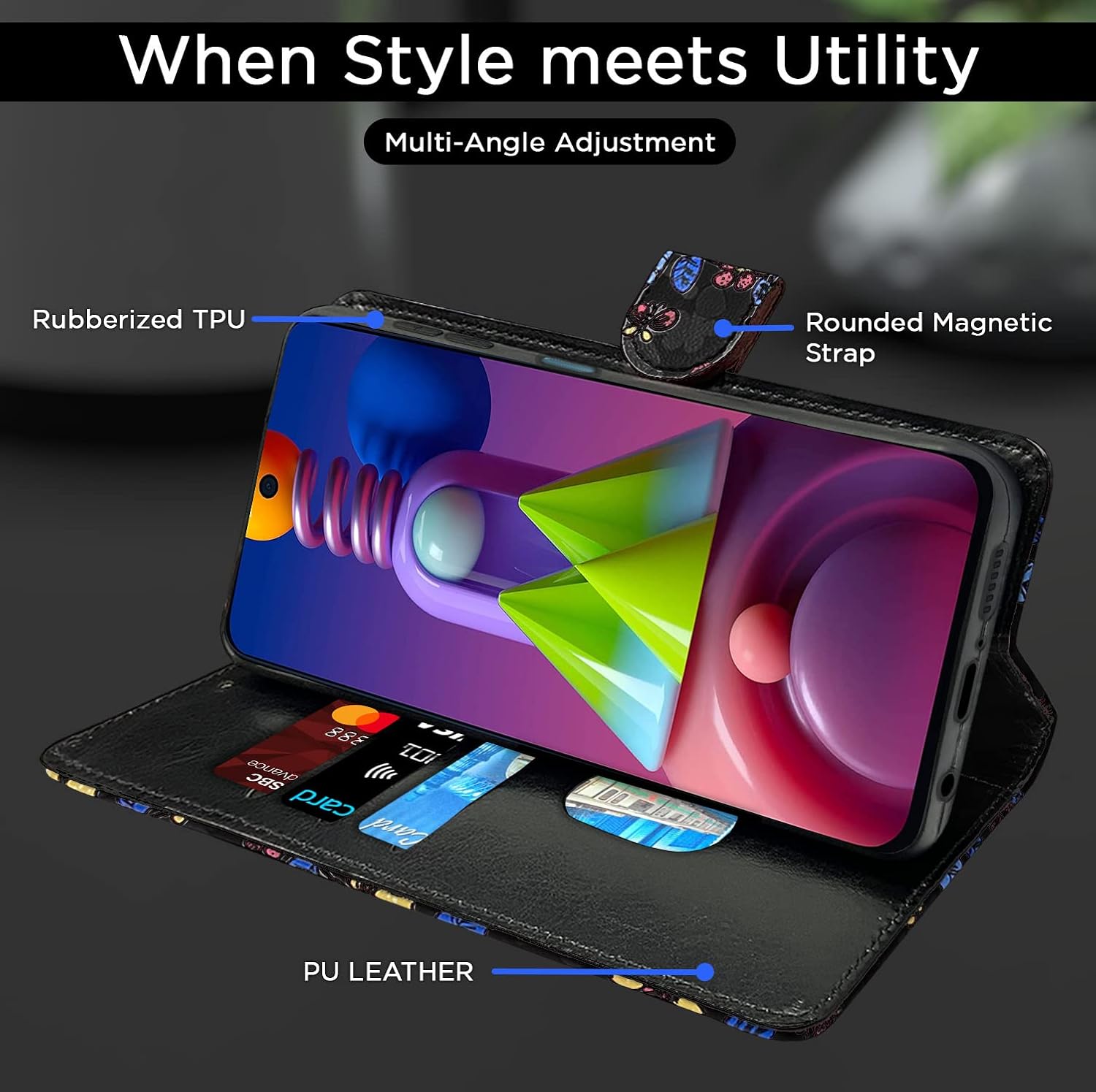Pikkme Samsung Galaxy M51  Flower Flip Cover (Black)